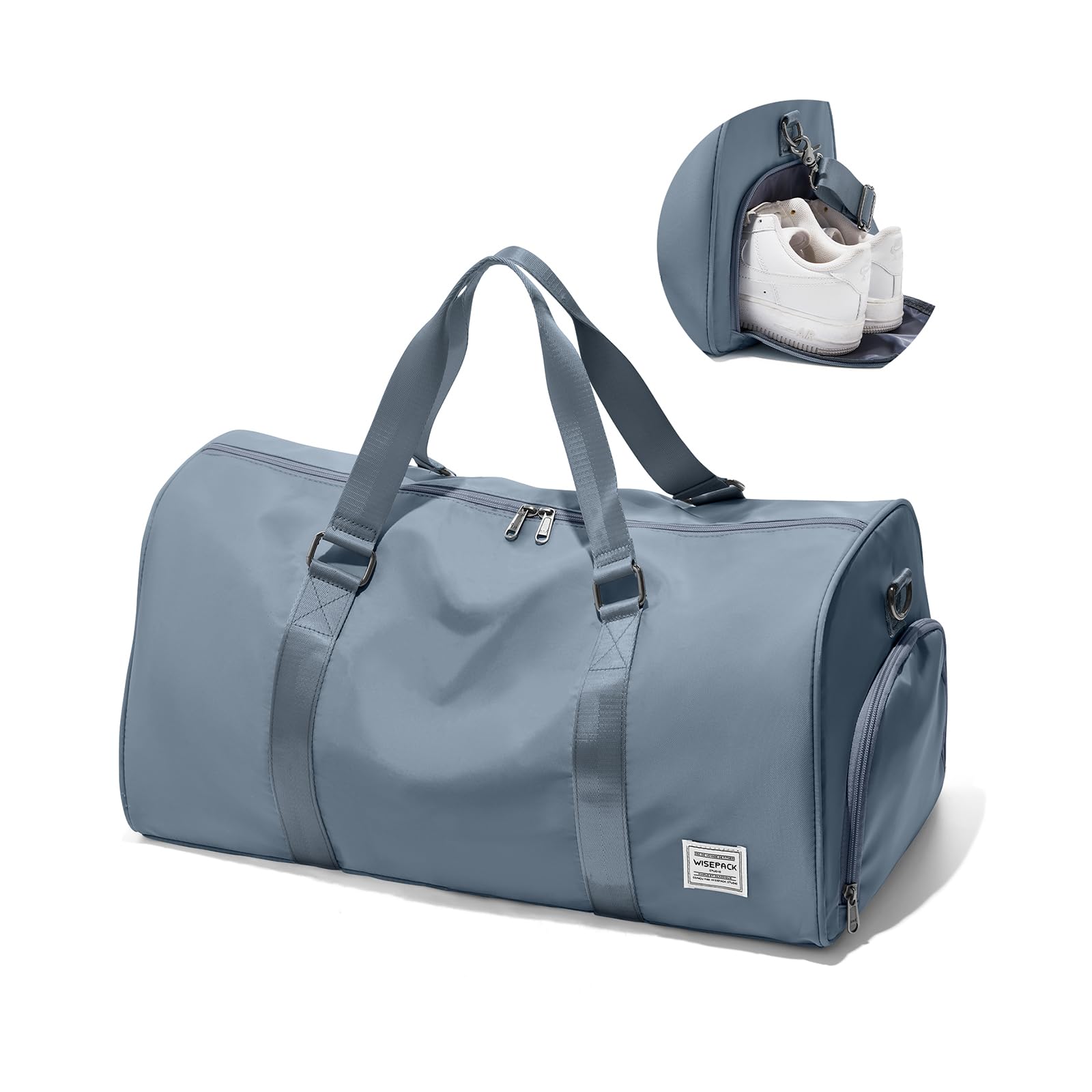 Gym Bag for Men Women with Shoe Compartment,Small Travel Duffle Bags for Traveling Overnight Weekender Personal Item Travel Bag Large Sport Workout Bag Grey Blue