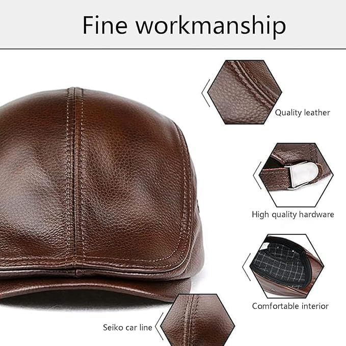 Men's Genuine Cowhide Newsboy Cap Leather Hat Adjustable Beret Caps Classic Golf Flat Ivy Cap Gatsby Driving Fishing Hat - Image 6