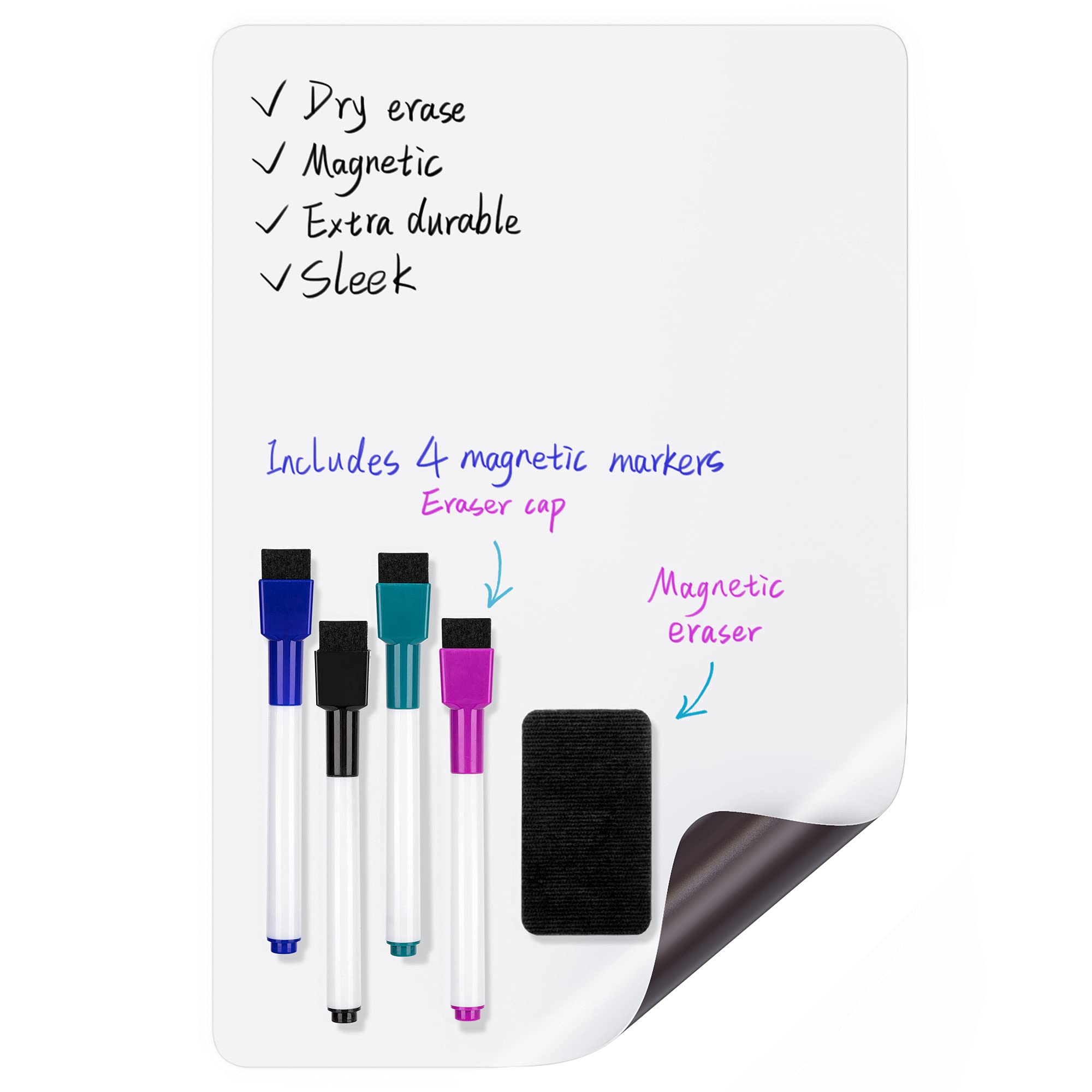 Amazon Basics Hoja de pizarra blanca de borrado en seco, magnética, 20,3 x 30,5 cm, 3 Unidad, Paquete de 1, Blanco