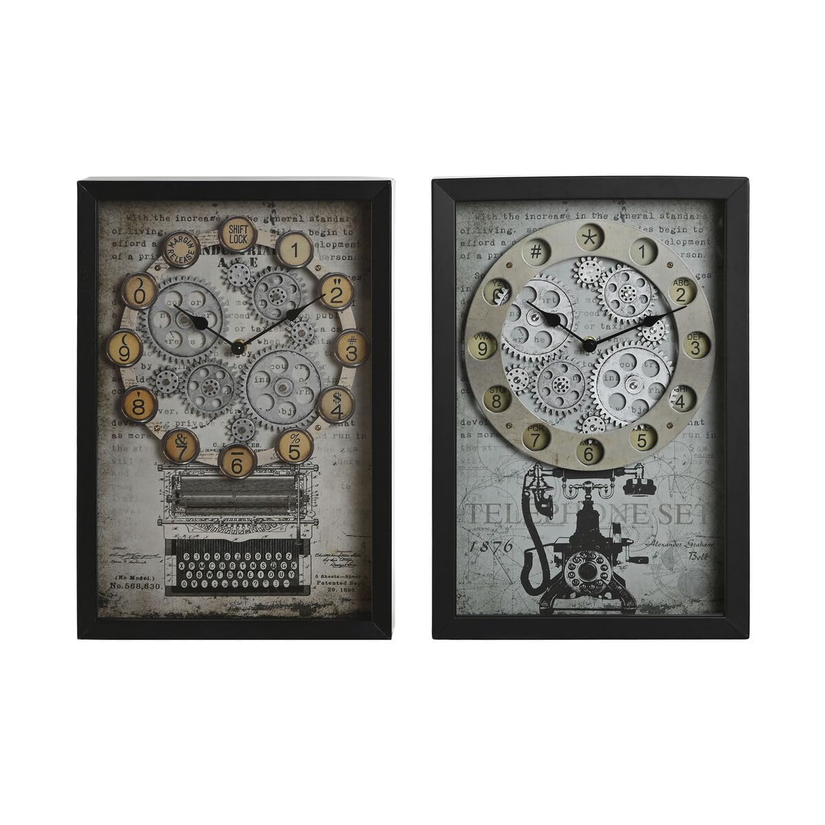 Horloge murale en métal et cristal vintage chic pour un salon élégant (2 pièces)