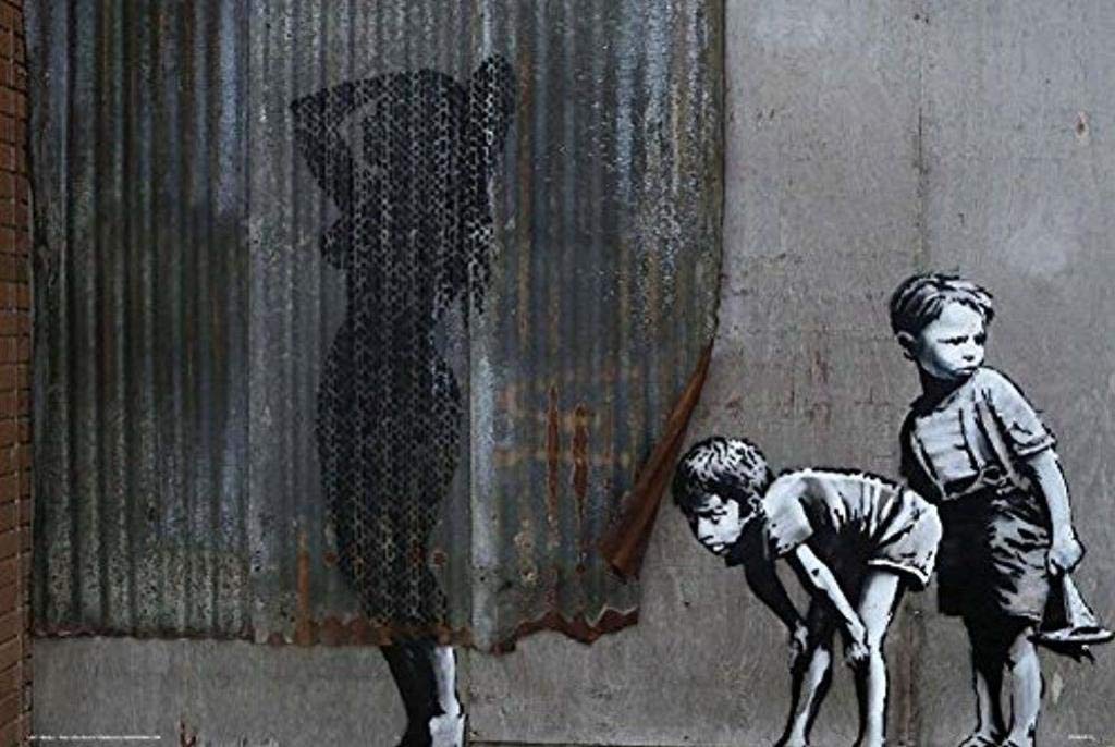 Amazon.com: Banksy - Peek A Boo Shower 36x24 Urban Graffiti Art