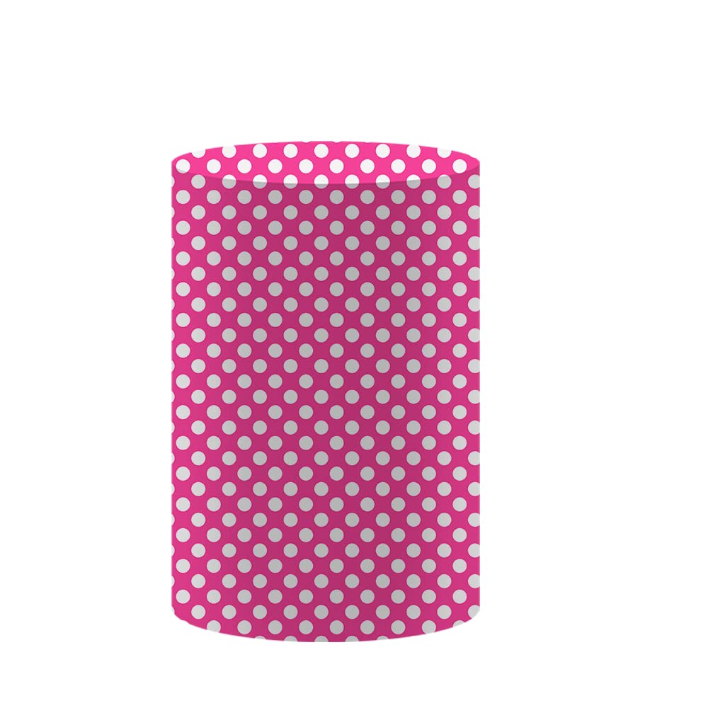 NIVIUS PHOTO Pink Polka Dots Cylinder Cover for Baby Girl Birthday Party Decoration Stretchy Cloth Plinth Cover Pedestal Cover