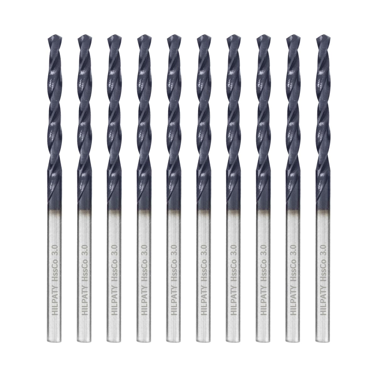 Hilpaty Cobalt Drill Bits 3.0mm x 10pcs M35 HSS Drill Bit for Metal, AlTiN Coating, Standard DIN 338 (3.0mm x 61mm x 10pcs)