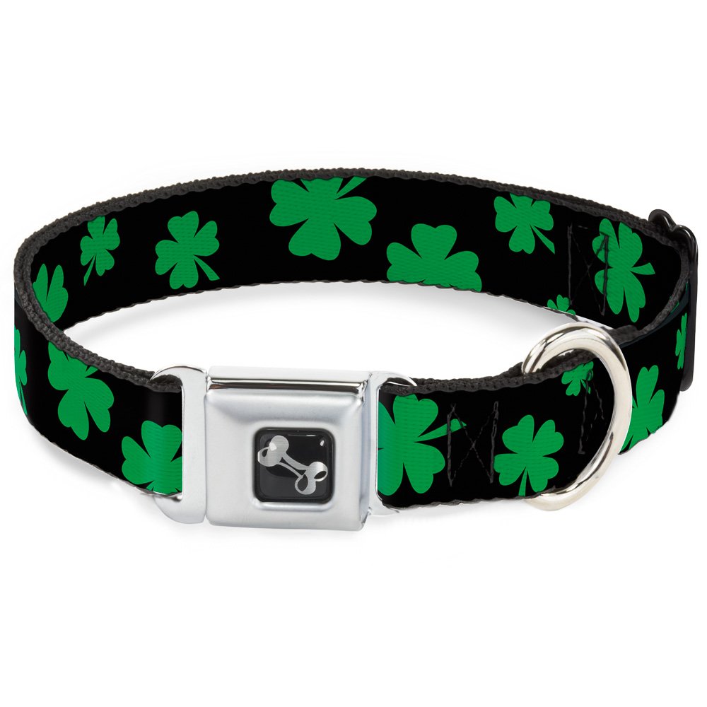 Buckle-Down Klamra do pasa bezpieczeństwa obroża dla psa - koniczyny św. Pata rozproszone 2 czarny/zielony - 3,8 cm szerokości - pasuje do szyi 33-45 cm - rozmiar S