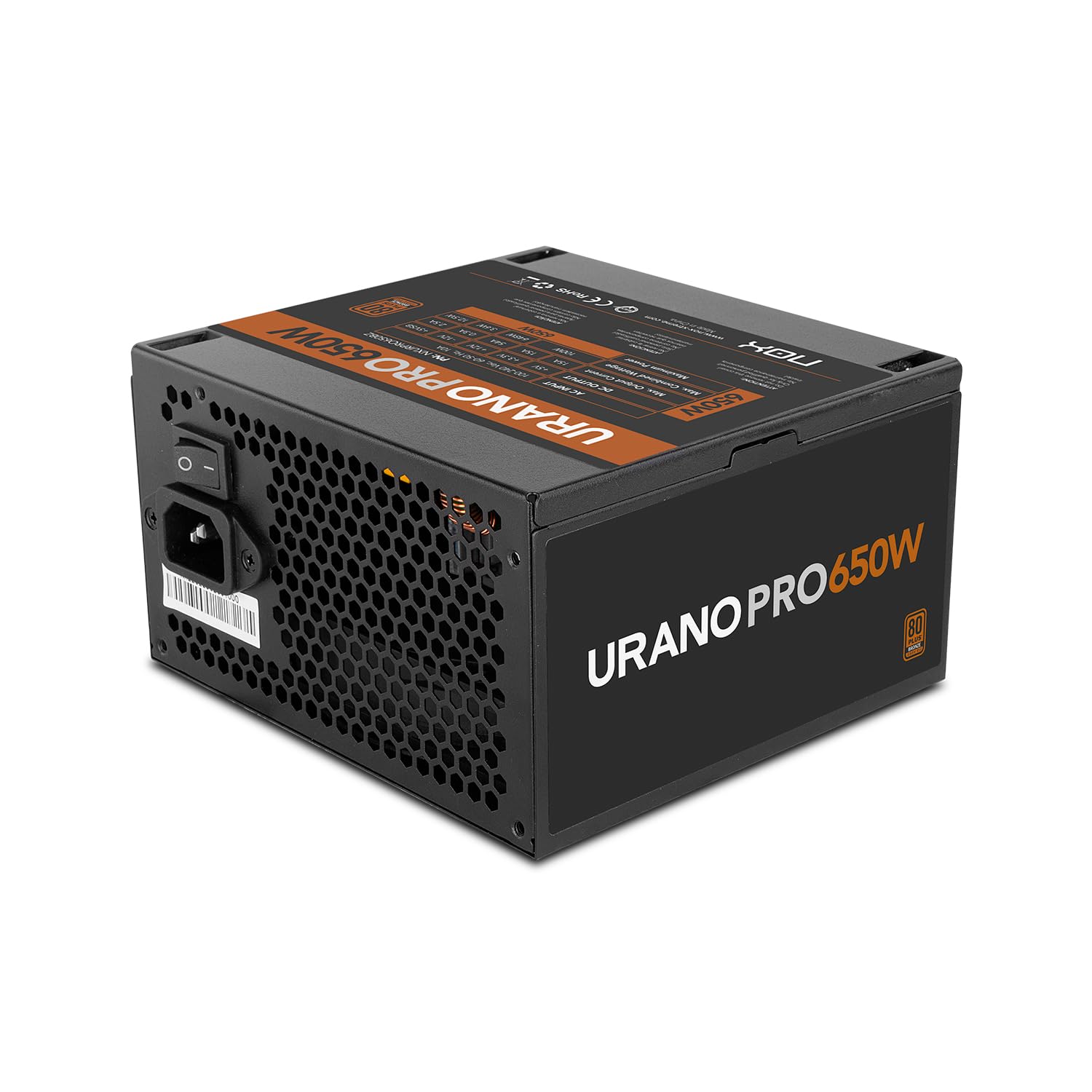 NOX XTREME PRODUCTS URANO Pro 650W 80 Plus Bronze - ATX Power Supply, Silent Fan 120mm PWM, Integral Protection (OVP, UVP, OPP, SCP, OTP), Active PFC, Flat Cables, Black
