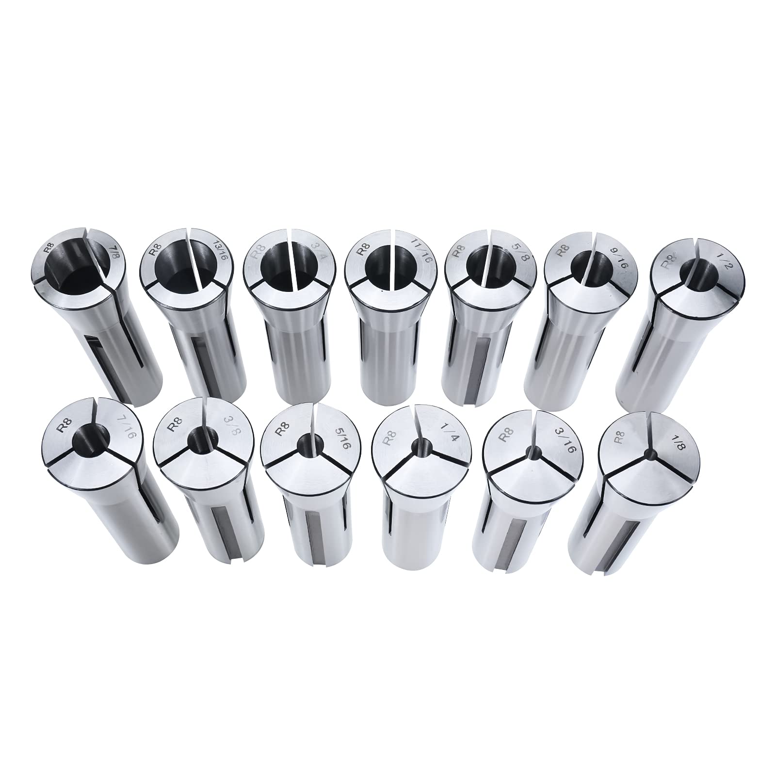 Precision R8 Collets Set 13pc Mill Collets Set Hardened T.I.R. 0.0006" Lathe (1/8" to 7/8") Mill Chuck Holder