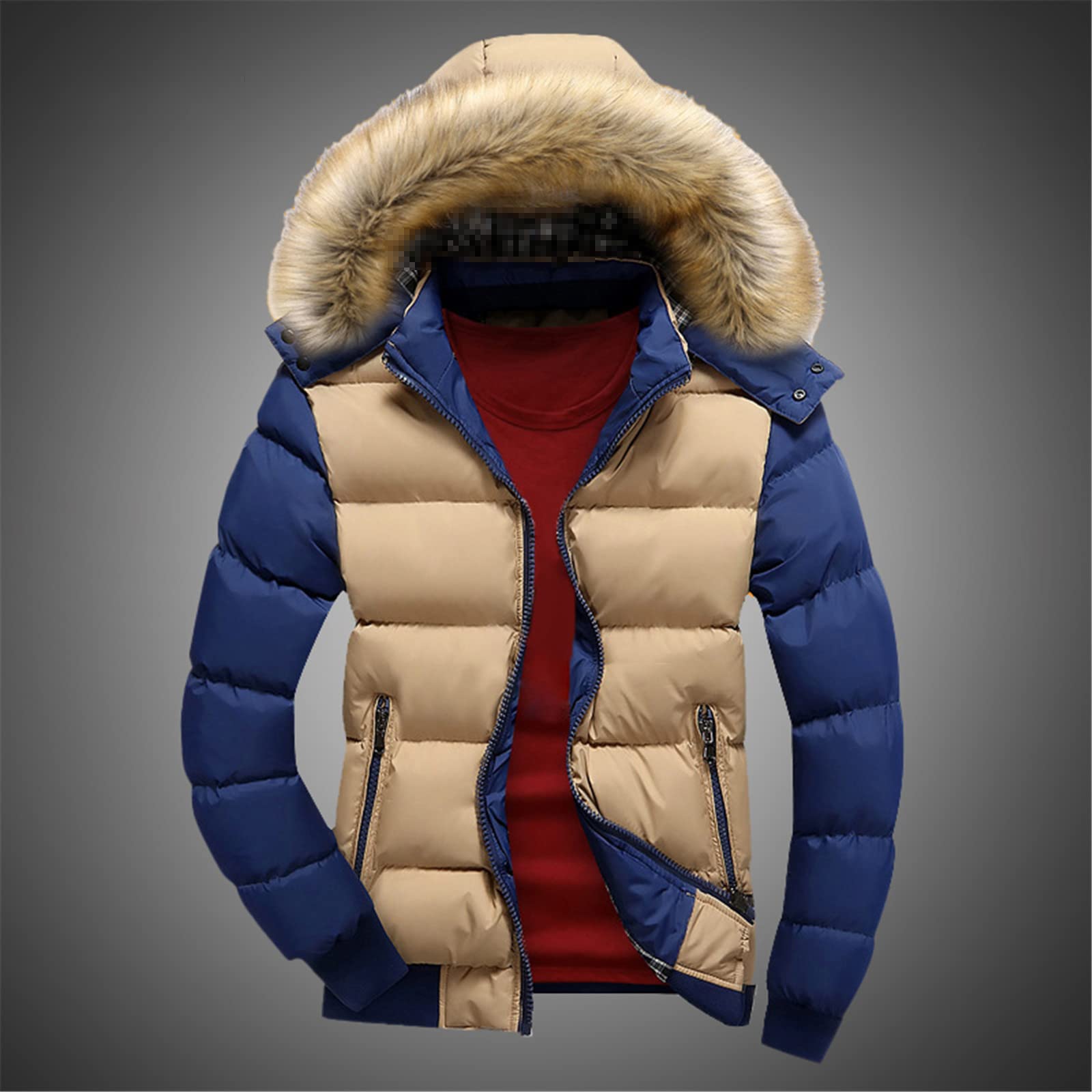 Piumino da uomo Inverno Casual Capispalla con cappuccio Caldo Parka Soprabito da uomo Solido Spesso Pile Cerniera Giacche