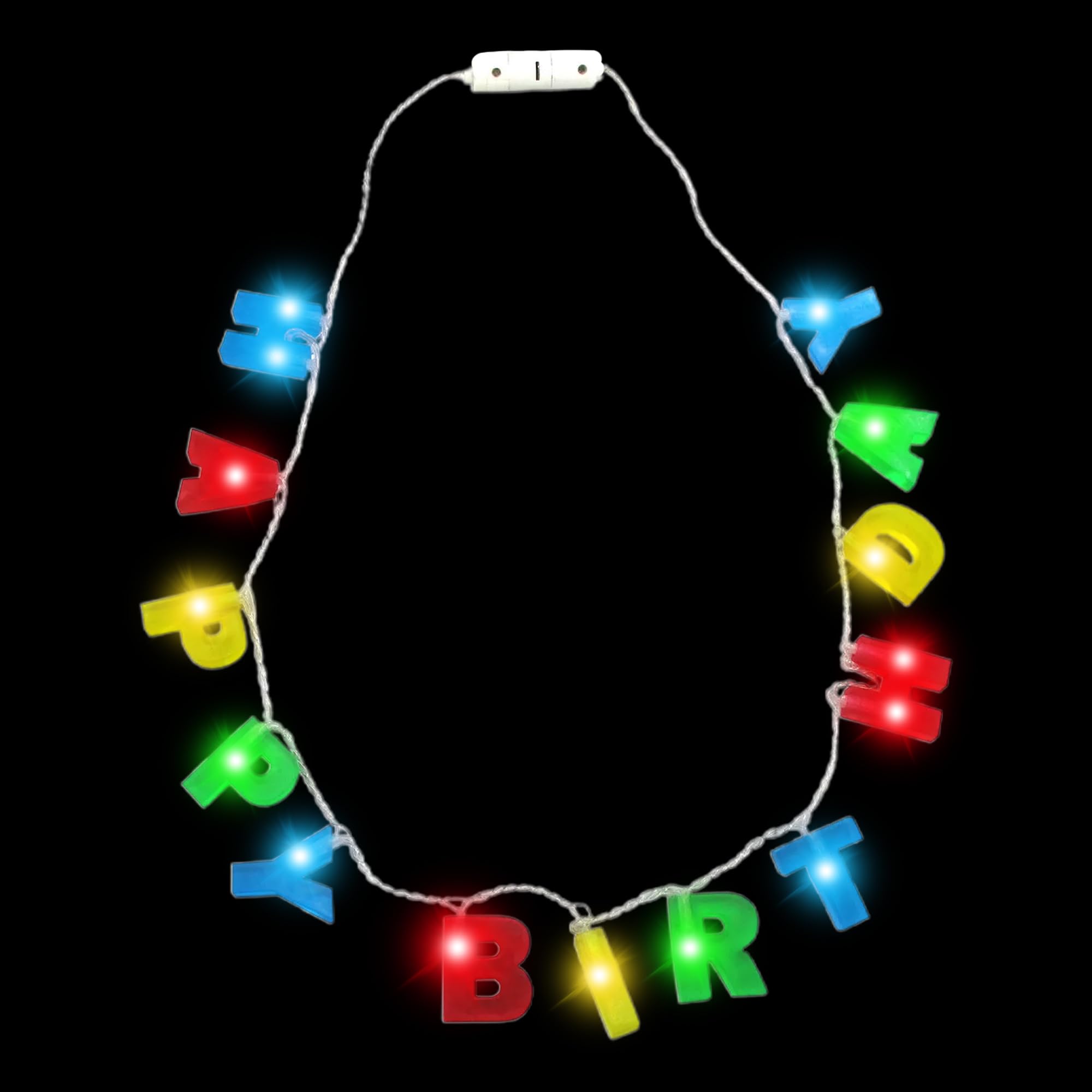 Collar iluminado de feliz cumpleaños | Collar de cumpleaños iluminado | Collar de letras de cumpleaños | Luces LED y intermitentes para fiesta | Multicolor | Talla única, Estándar 2