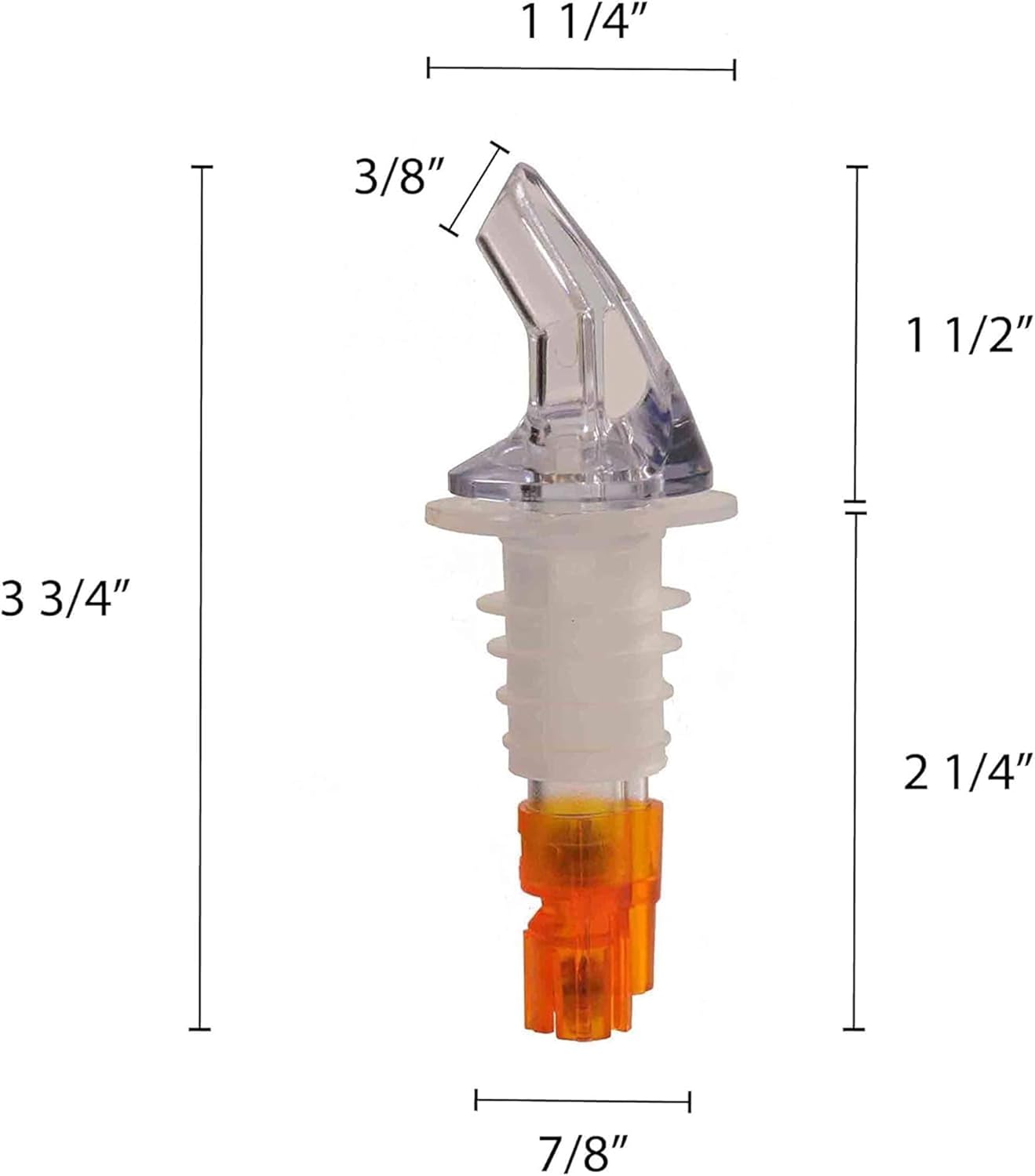 Betolla (Pack of 12) 0.5 oz Measured Liquor Pourers – No-Collar Clear Pour Spouts with Orange Tail for Accurate, Consistent Serving