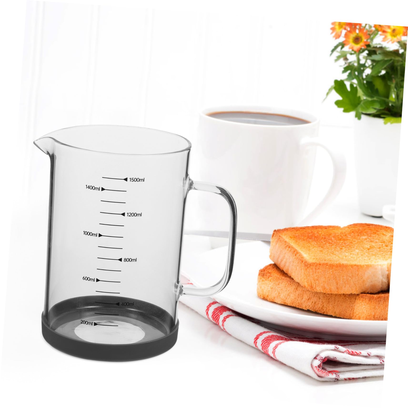 Glaskrug mit Henkel 1500ml Großer Espresso Messbecher aus Glas Leicht zu Reinigen für Selbstgemacht Getränke und Büroeinsatz