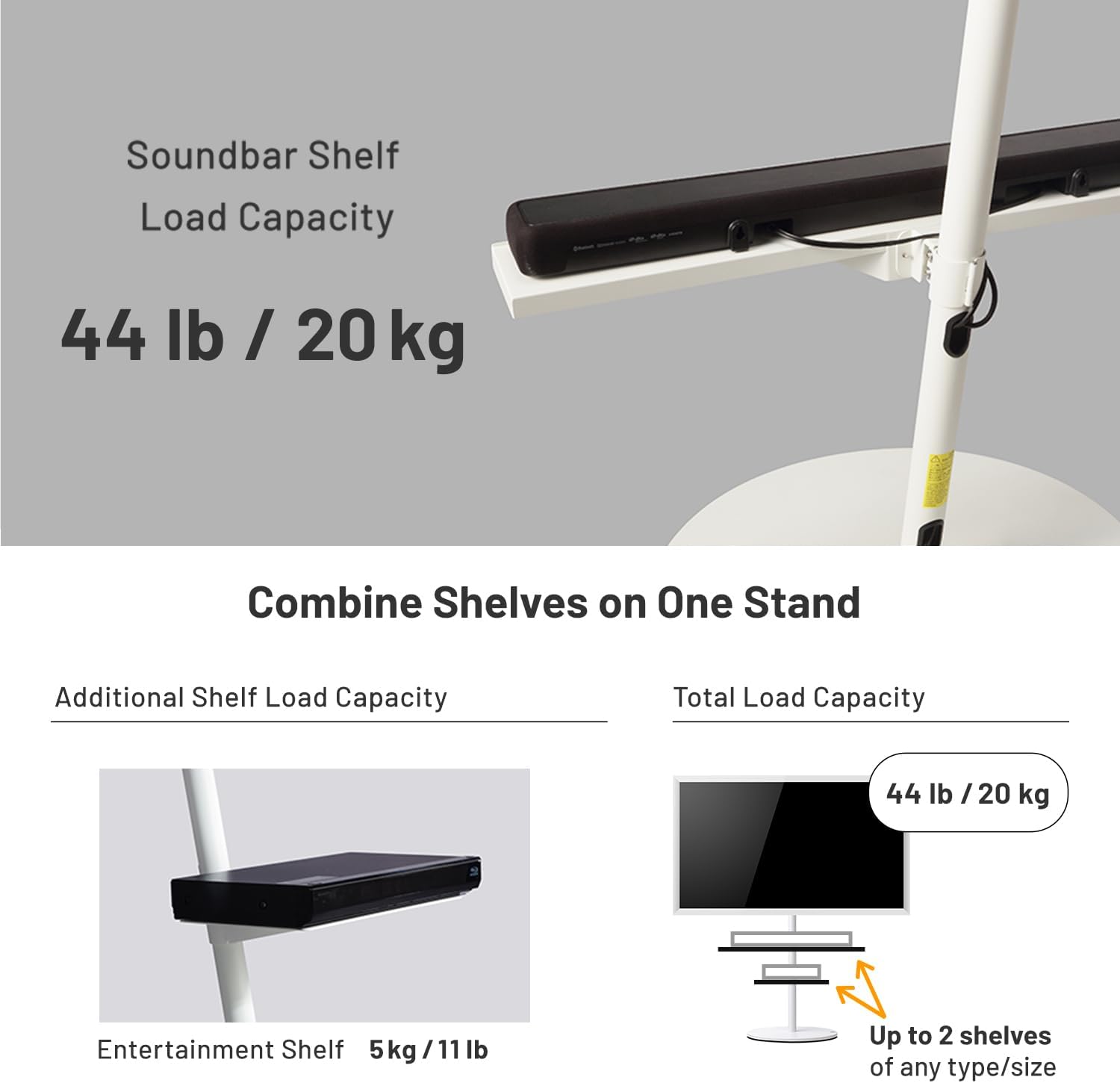WALL Soundbar Shelf for TV Stand Seven Stand A2 High/Large/Grand Types, Compatible with FLAMEBAR Electric Fireplace, Medium Size, Width 37.5", Satin Black