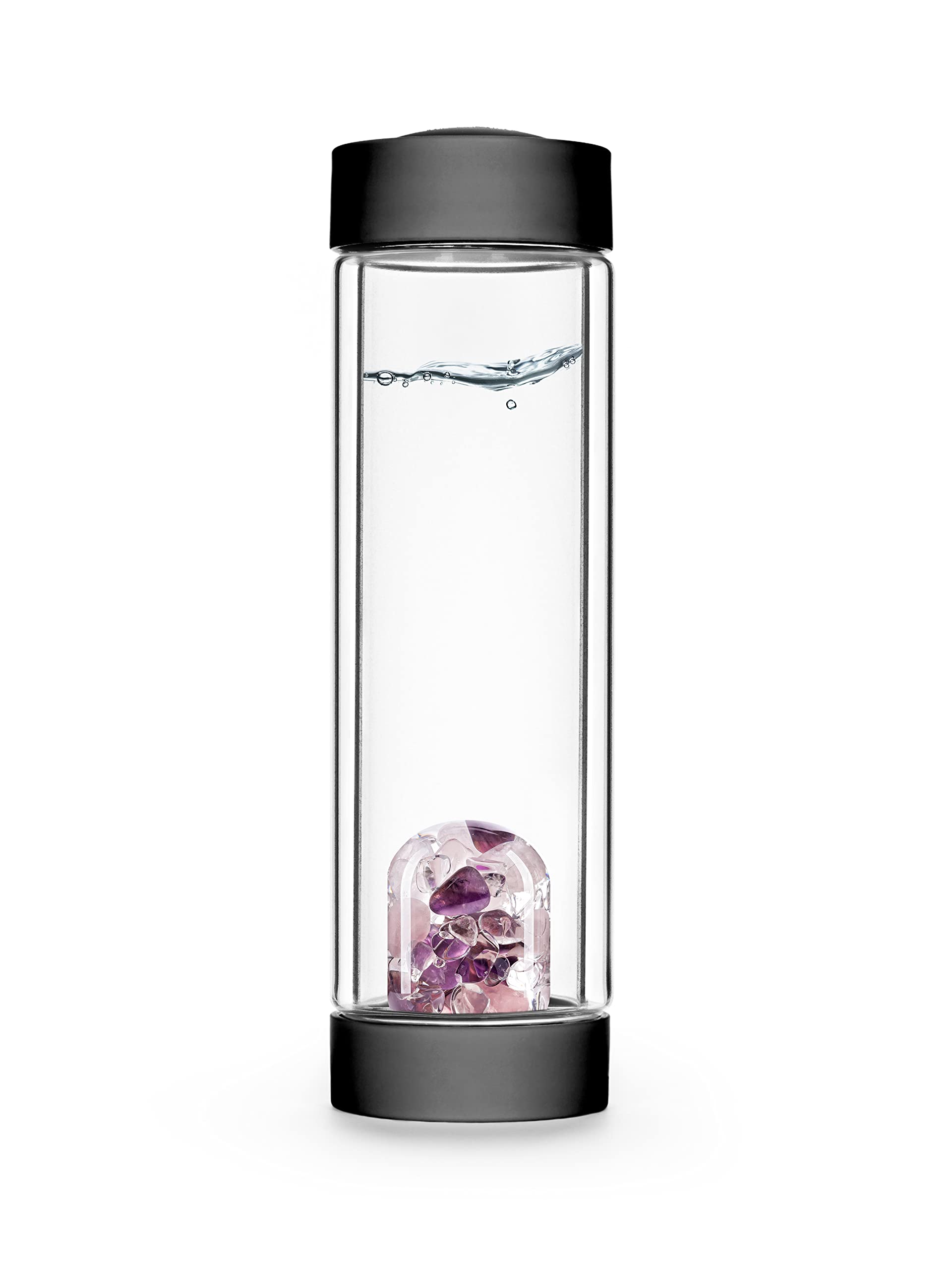 VitaJuwelViA HEAT WELLNESS | Double-Walled Tea Bottle With Amethyst, Rose Quartz & Clear Quartz