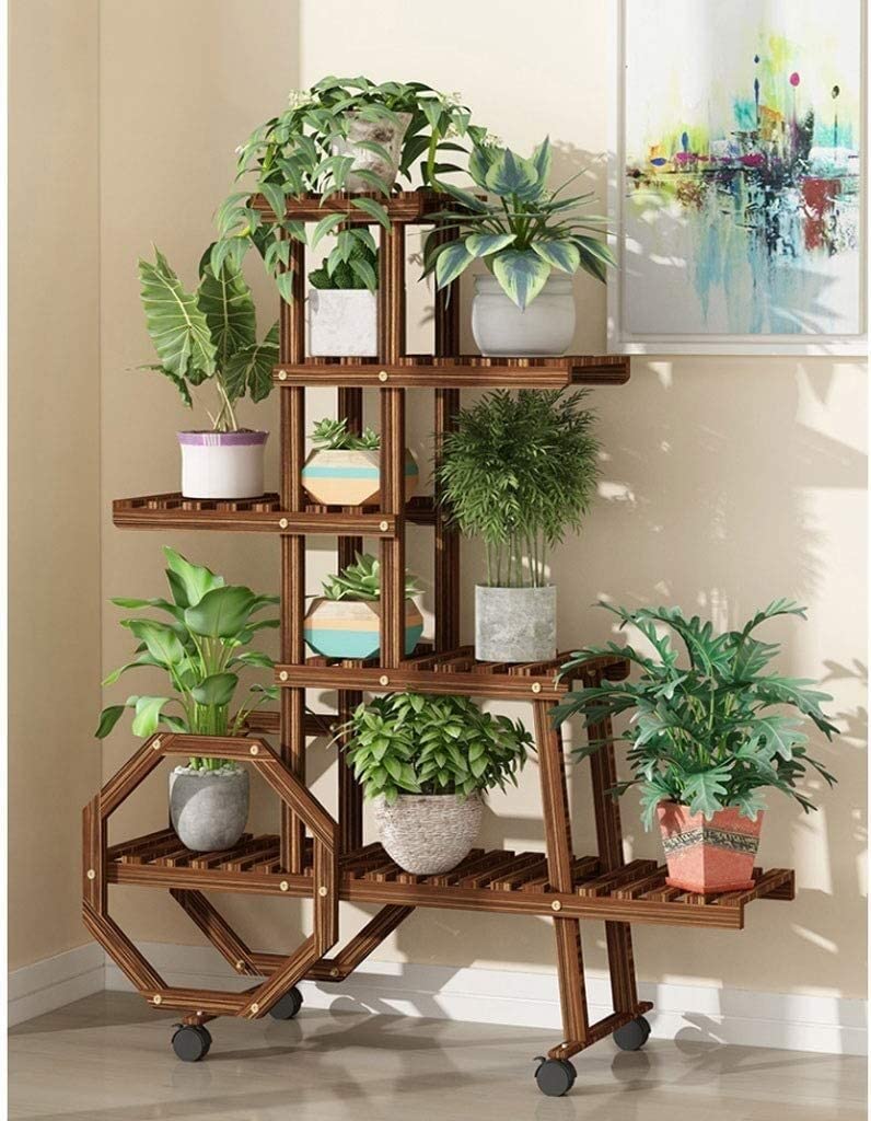 Stojak na rośliny Drewniany stojak na rośliny Stojak na rośliny Stojak na wiele kwiatów Stojak na Bonsai Stojak na rośliny na patio z kółkami Stojak na kwiaty