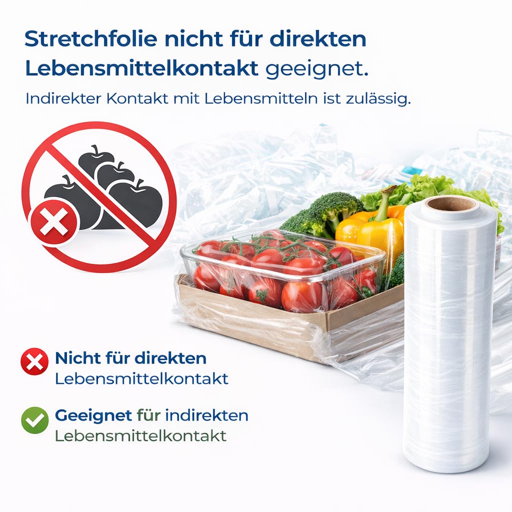All4All Stretchfolie Transparent 2,4kg - 23 µm – 12 Rollen - 240 m x 50 cm – Handstretchfolie für Paletten - Verpackungsfolie - Wickelfolie - Reißfest - 150% Dehnbar - Umzug Stretchfolierolen