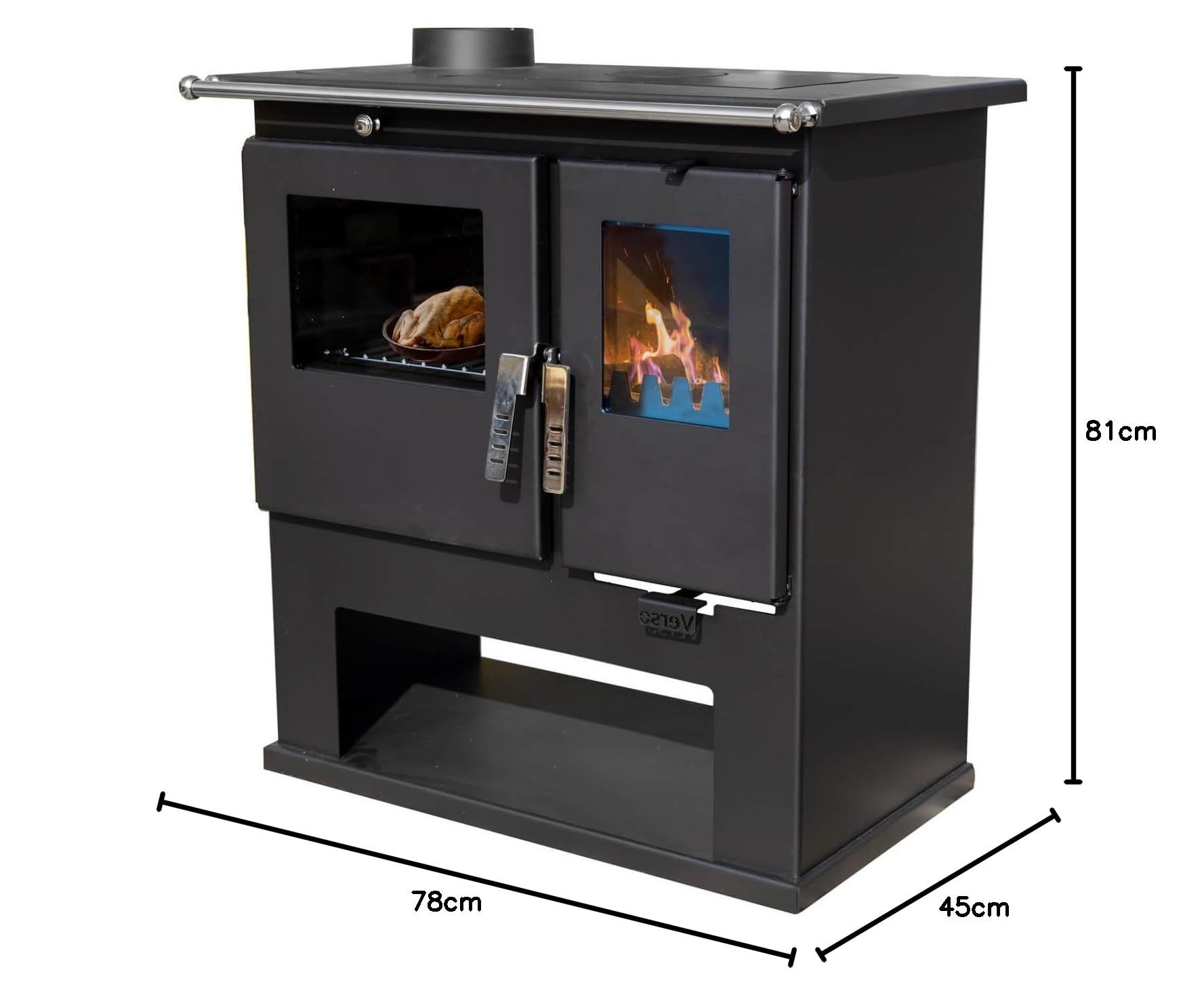 Verso Cs Links Holzverbrennungs-Kochherd - 7.7 kW Leistungsstarker Küchenofen mit traditionellem Flair und moderner Effizienz Schwarz