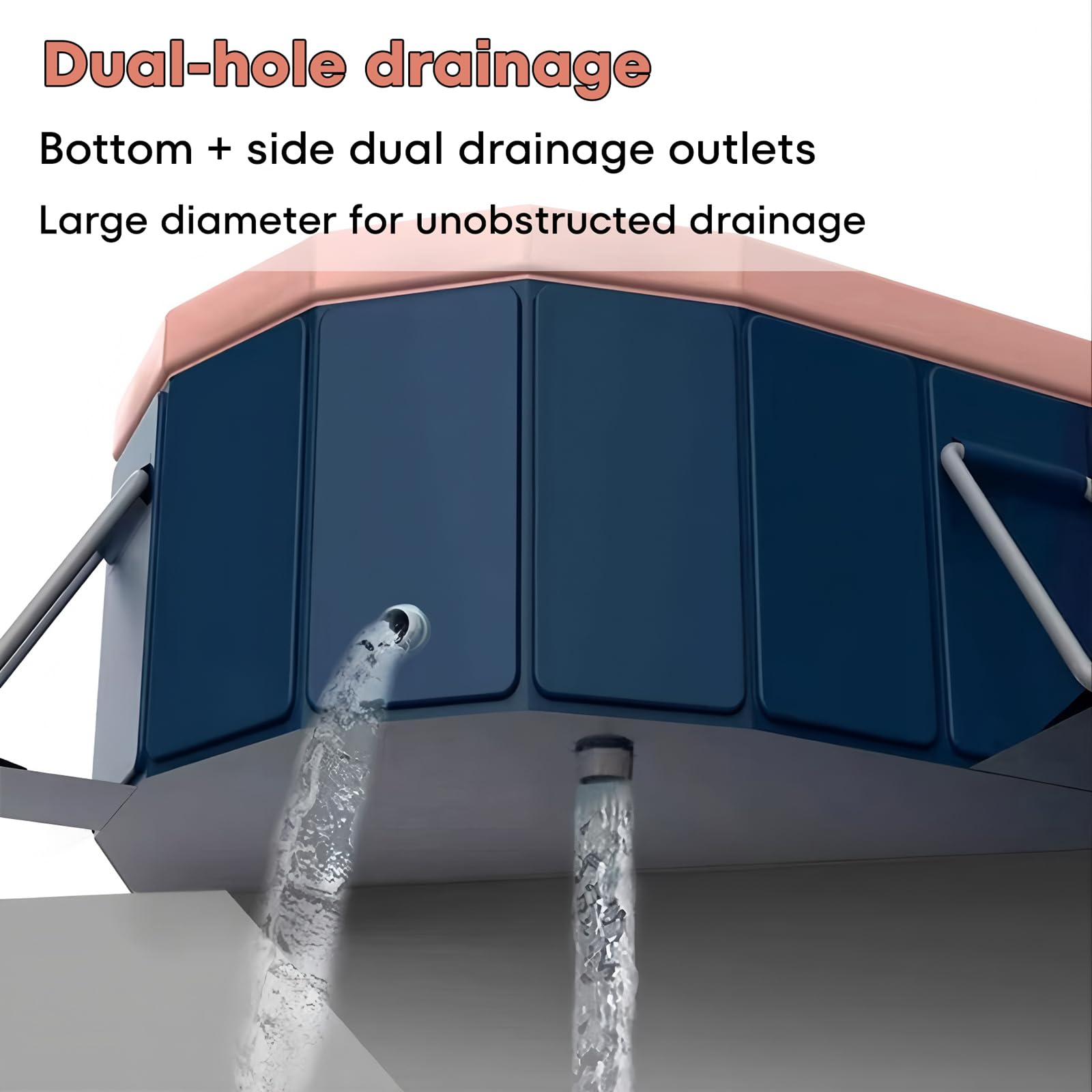 Piscina Plegable para Jardín – No Hinchable, Estructura De Acero Anti-abultamiento, PVC De Alta Densidad, Doble Drenaje, Sin Montaje, Portátil para Adultos Y Mascotas