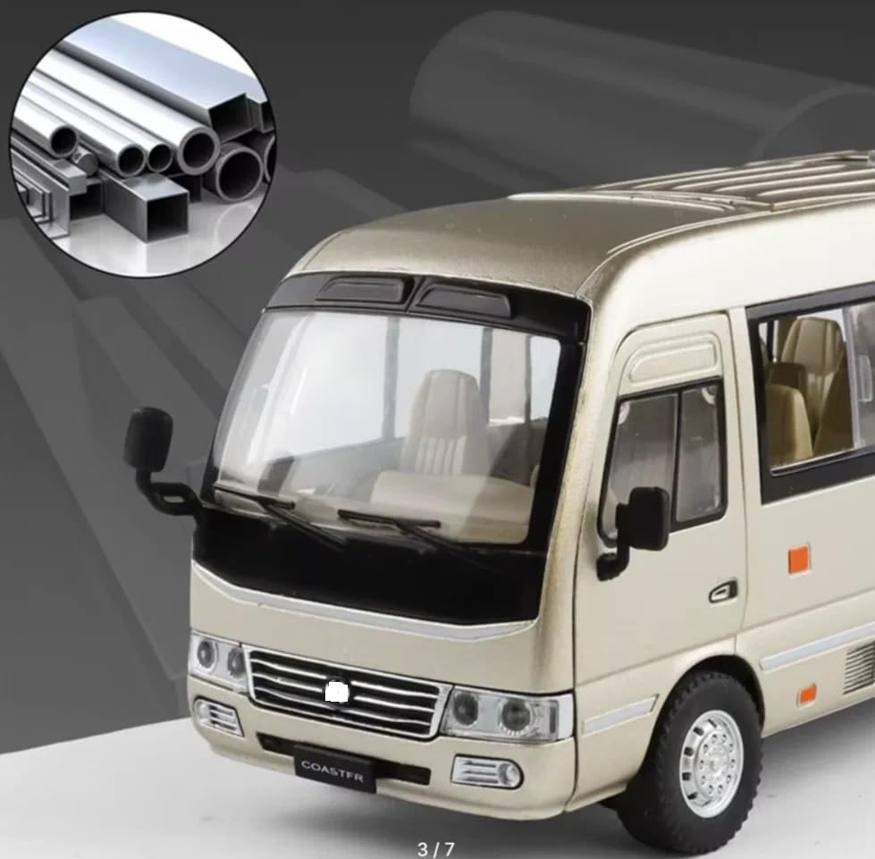 Image of 1.24 Scale Toyo ta Coaster Bus Exclusive Alloy Metal Pull Back Die-cast Model with Sound Light Mini Auto Toy for Kids Metal Model Toy with Sound and Light. (1.24 Scale -Golden)