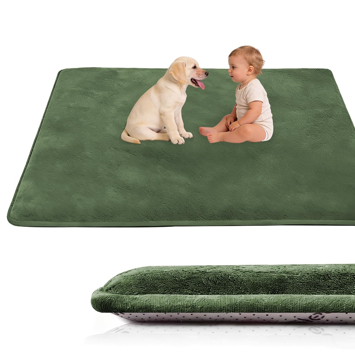 Voxirum 3 CM Thick Baby Crawling Mat, Dark Green Baby Play Mat, Soft Children Study Walking Crawling Mat, Memory Foam Rug, Thick Rug for Living Room, Bedroom, Kids Room, Nursery
