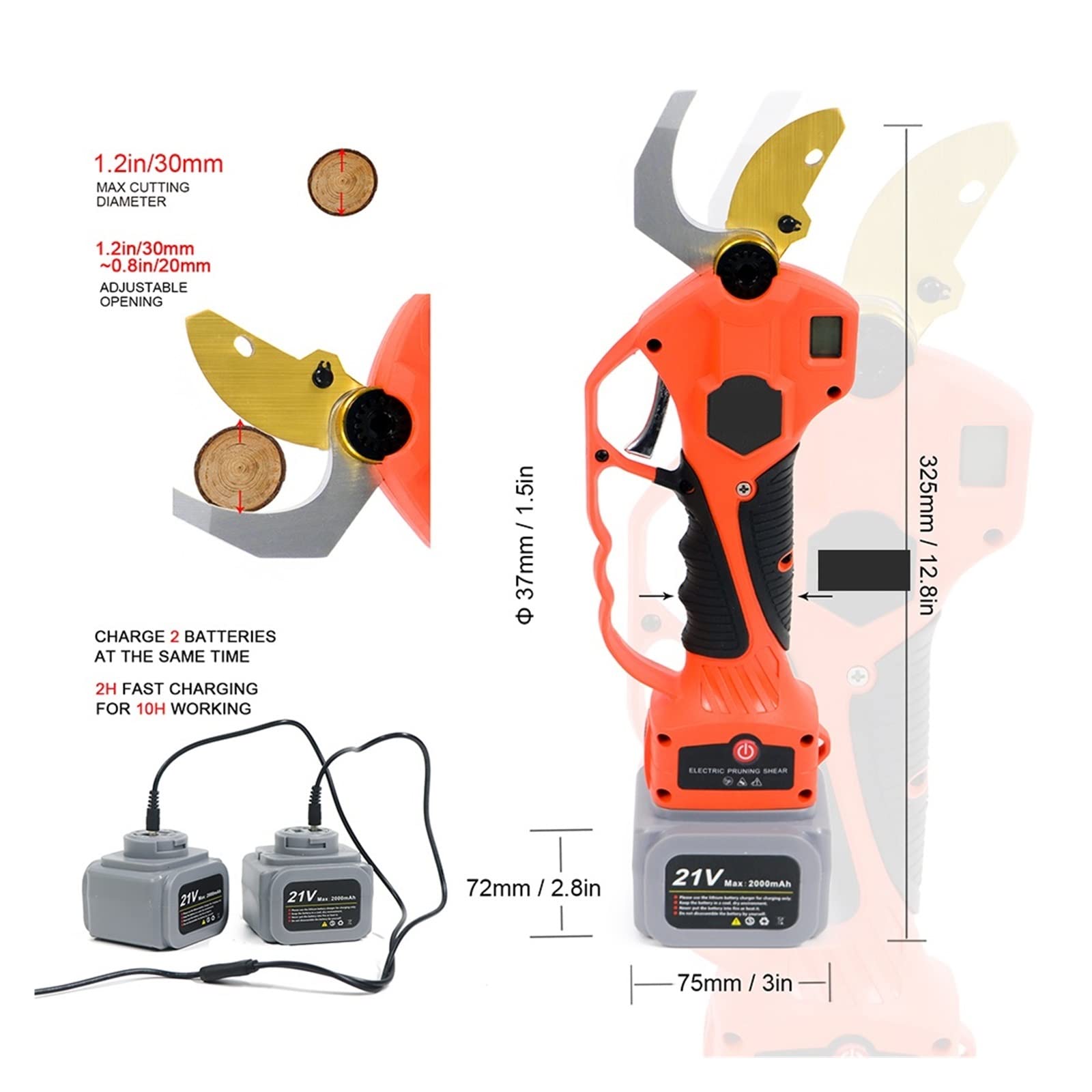 Sekatory Elektryczne 21V Cordless Pruner Shear Fruit Tree Bonsai Pruning elektryczne gałęzie drzew Cutter 1.9m chowany przedłużacz(Shears(No battery))