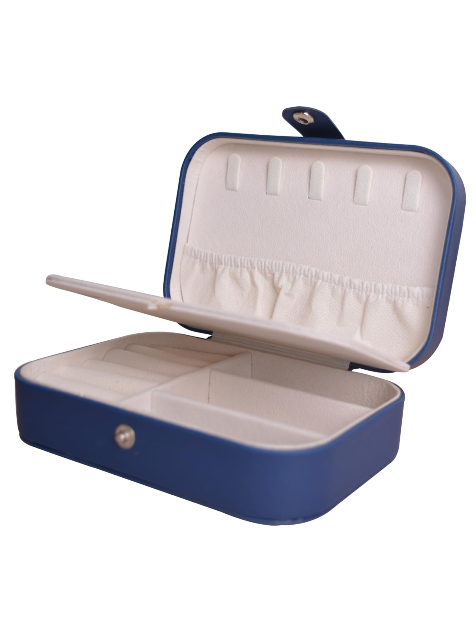 Bleiou Portable Travel Jewelry Box 2 Layer Travel Jewelry Case Small Organizer Storage Boxes for Ring, Earring, Necklace (Deep Blue)