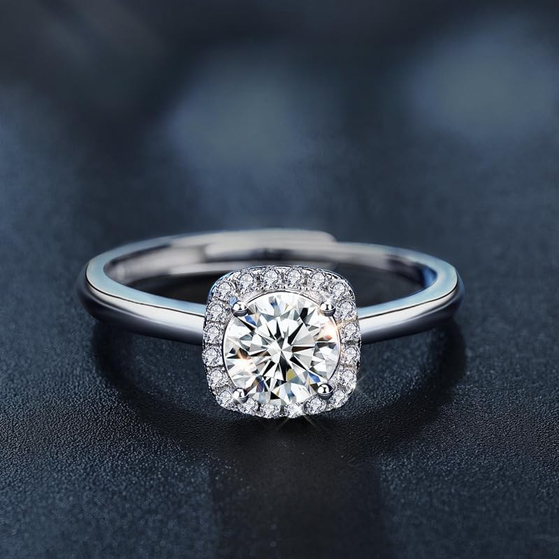 S925 Sterling Silver Moissanite Ring for Women, Light Luxury Style, Simple Sugar Cube Ring Jewelry