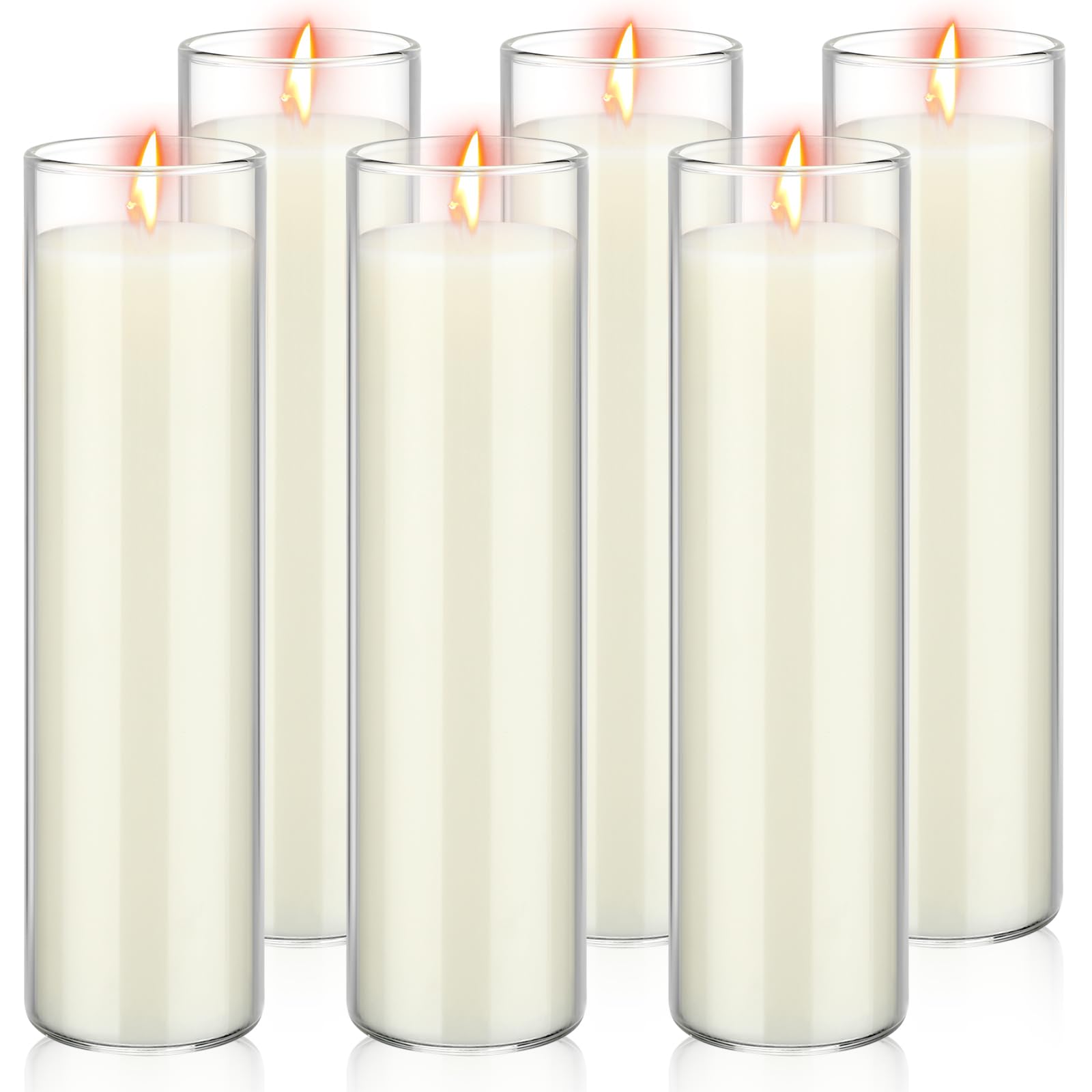 6 Pcs White Devotional Candles in Glass 2 x 8 Inches Catholic Soy Wax Votive Prayer Long Burning Religious Candles for Wedding Sanctuary Vigils Blessing Church Meditation