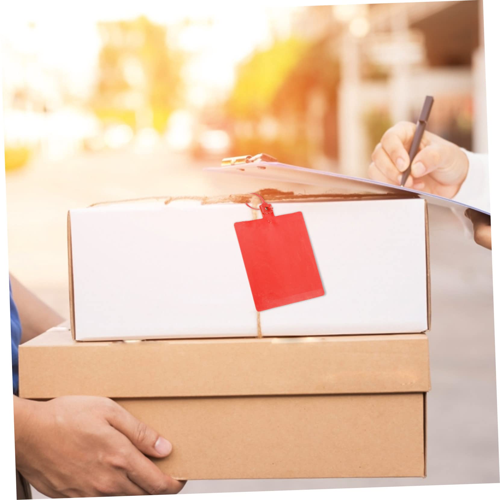 Fascette per Cavi Etichetta Rosse 100 Pezzi in Plastica | Formato Compatto e Portatile, Facile da Bloccare, per Logistica Espressa e Abiti, Uso in Centri Commerciali e Uffici