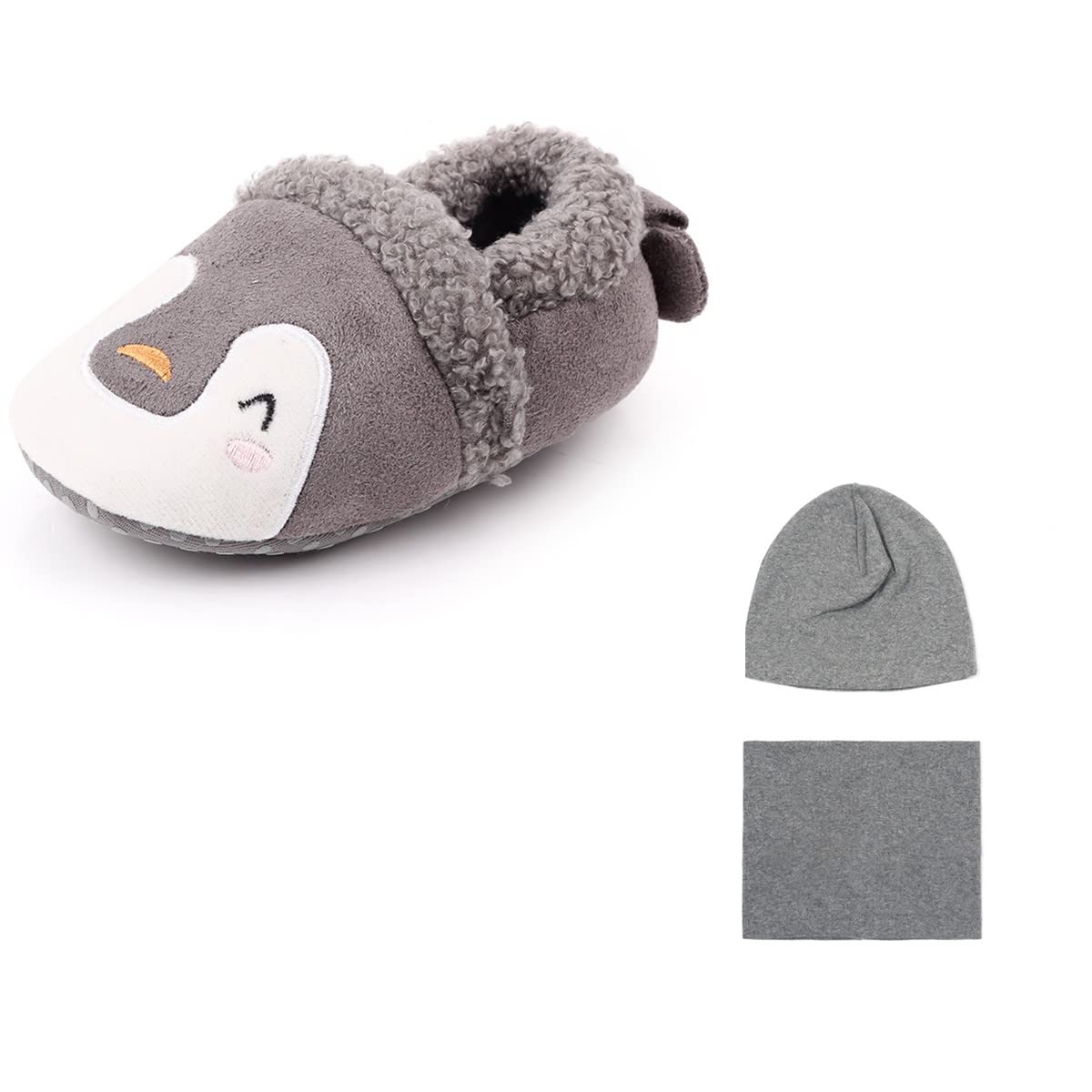 Csfry Baby Girls Fleece Warm Winter Boots Set Scarfs,Grey Scarves Set