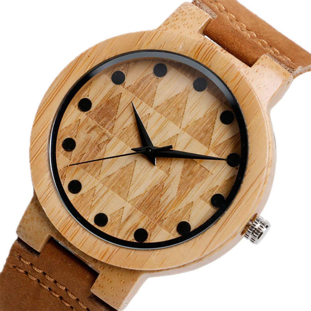 CAIDAI&YL Orologio da uomo in bambù Orologio da polso al quarzo Cinturino marrone Orologio da uomo in legno naturale