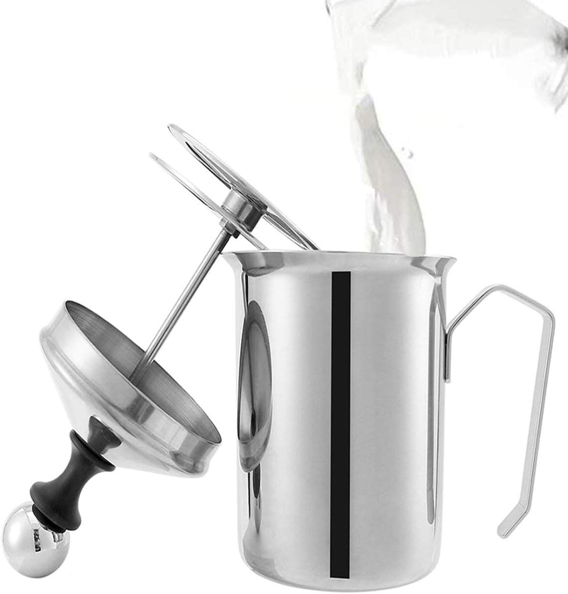 Lycheer 800ML Stainless Steel Milk Frother Hand Pump Creamer for Hot Chocolate Coffee Latte Cappuccino