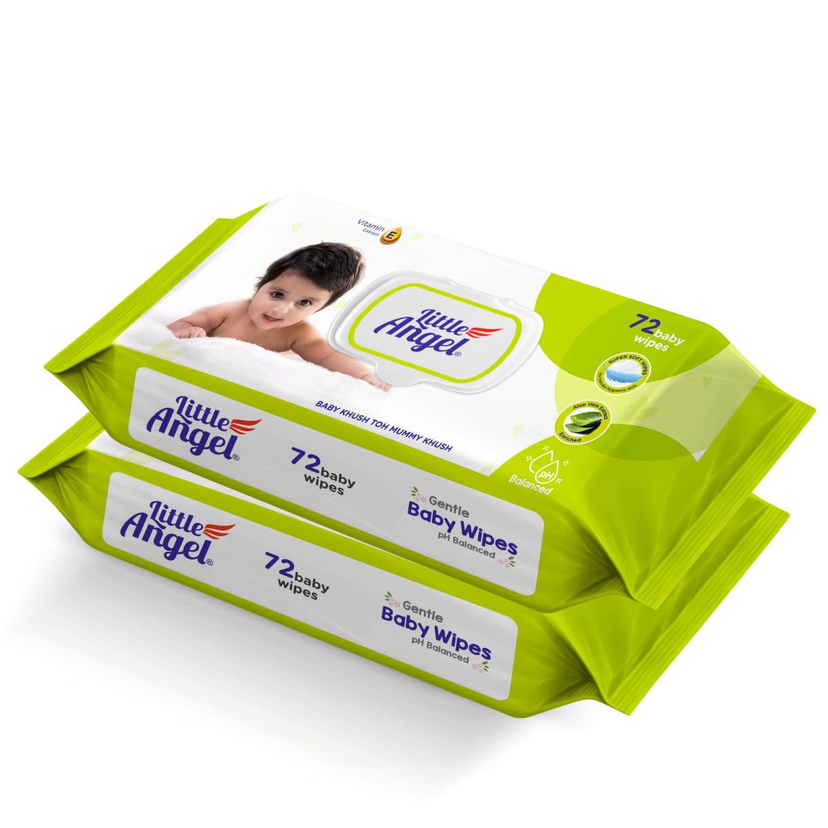 Little Angel Super Soft Cleansing Baby Wipes Lid Pack, 144 Count, Enriched with Aloe vera & Vitamin E, pH balanced, Dermatologically Tested & Alcohol-free, Pack of 2,72 count/pack-image-40