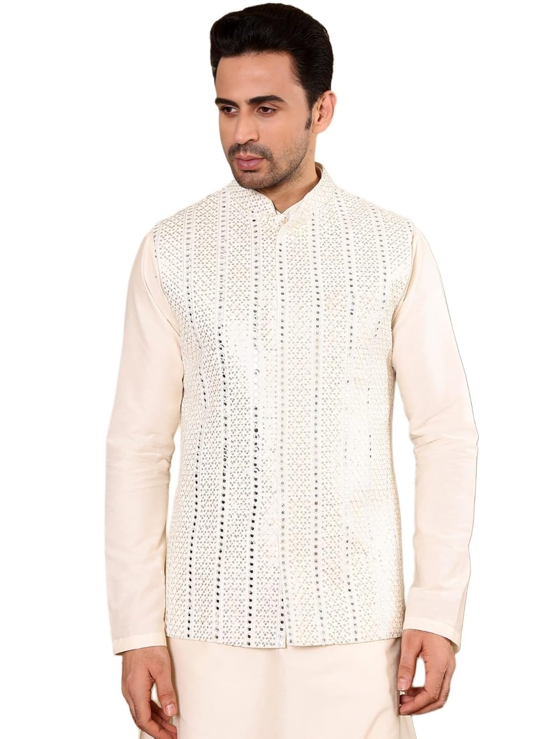 ms multi shades Men's Woven Design Embroidered Nehru Jacket-picture-30