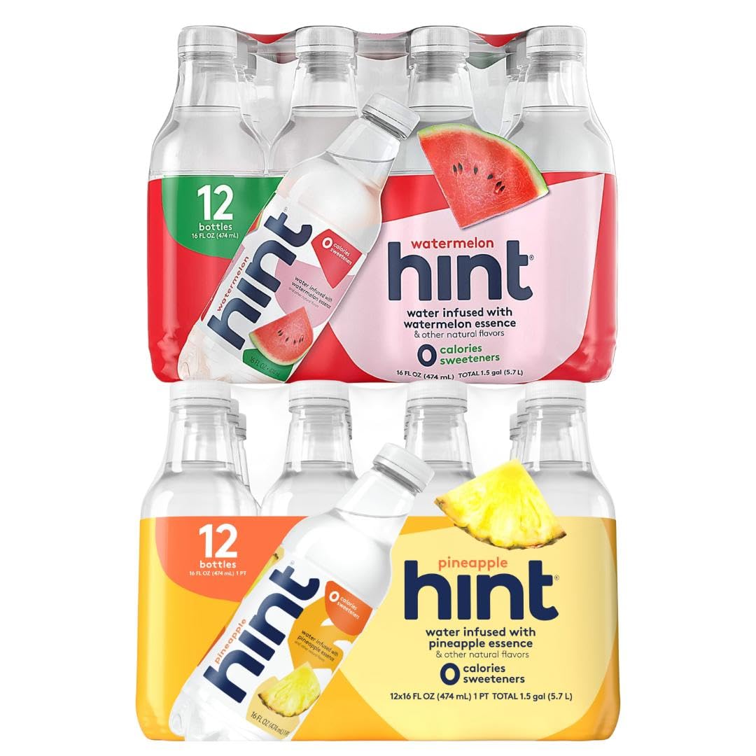 Hint Bottled Water, Watermelon and Pineapple - Purified Water Beverages with Zero Calories, Natural Flavors, and Sugar Free - 16 Fl Oz (Pack of 24)