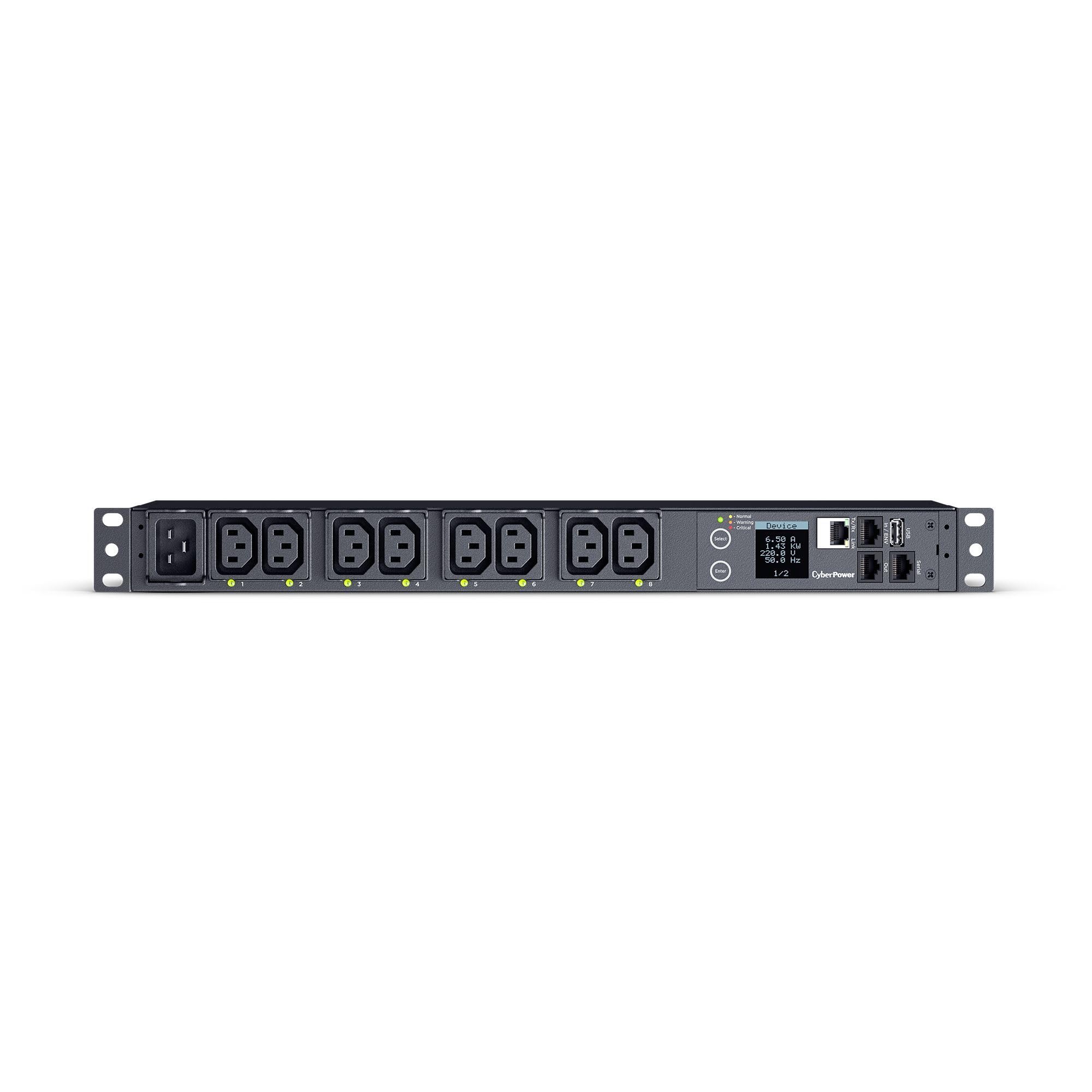CyberPower PDU41005 Switched PDU, 100-240V, 20A (Derated to 16A), 8 Outlets, 1U Rackmount