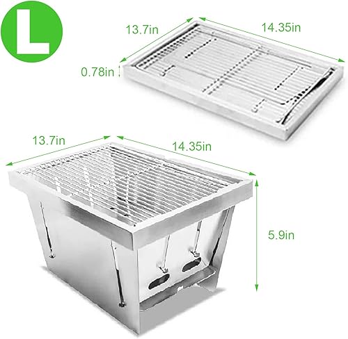 Miniatura 2 de SEHOMY Parrillas portátiles de carbón de 14.3 pulgadas, parrilla plegable para barbacoa de acero inoxidable, barbacoa al aire libre para senderismo,