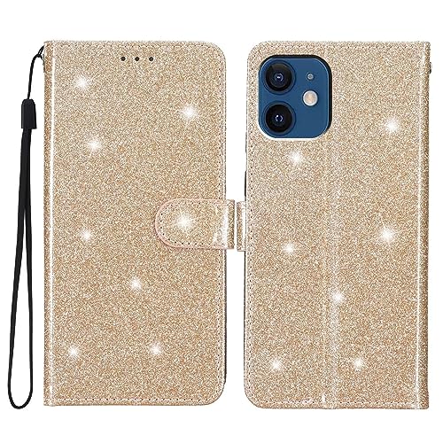 Rnrieyta Miagon Paillettes Custodia per iPhone 11,Glitter Flip PU Custodia Portafoglio con Chiusura Magnetica Supporto e Slot per Schede Case Cover,Oro