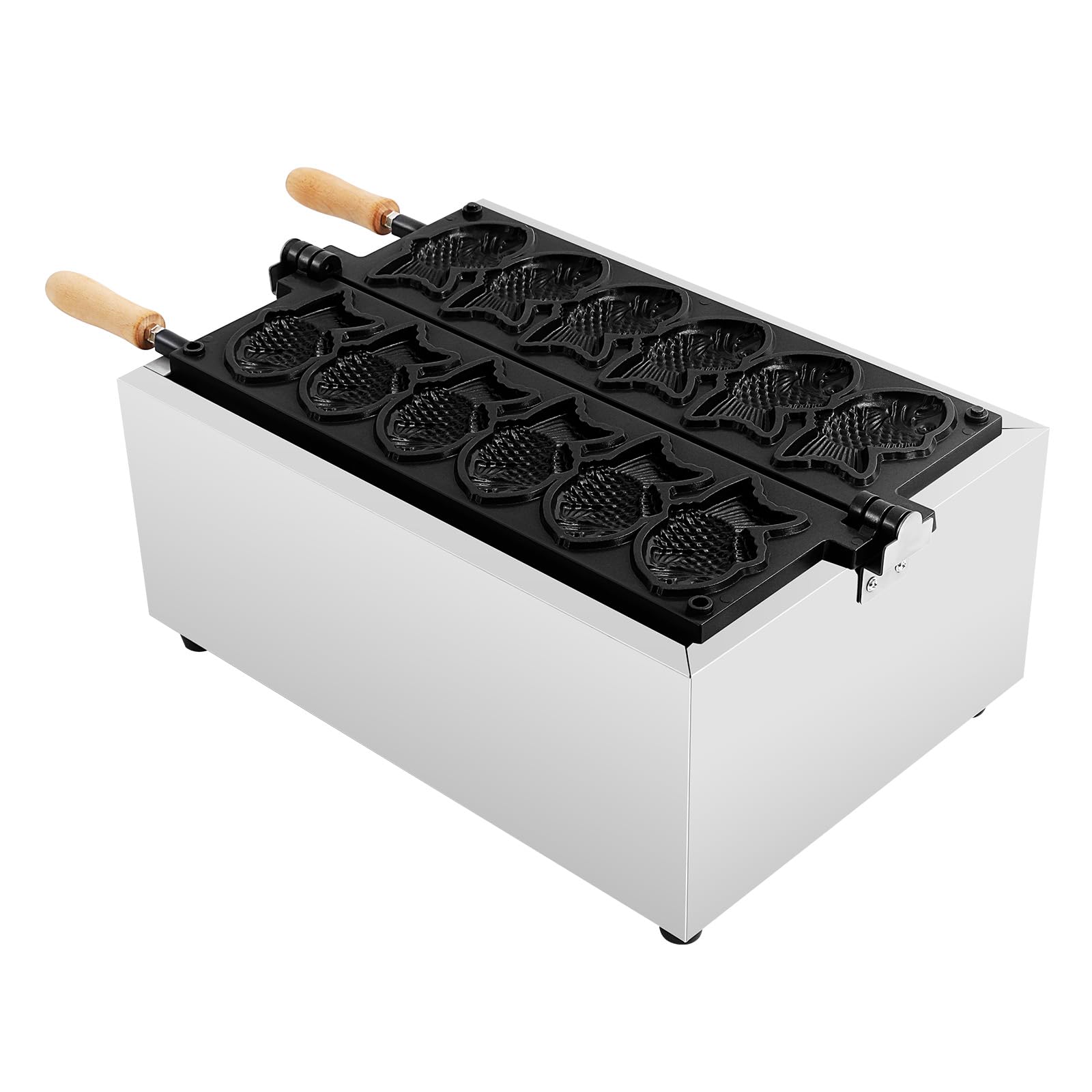 Taiyaki Fish Waffle Maker, Stainless Steel Non-Stick Electric Cake W-affle M-aker with Double-Sided Heating Plate, Waffle Maker with 6 Fish-Shaped Mold Slots, 122~572?, Anti-Scald Handles, Timer
