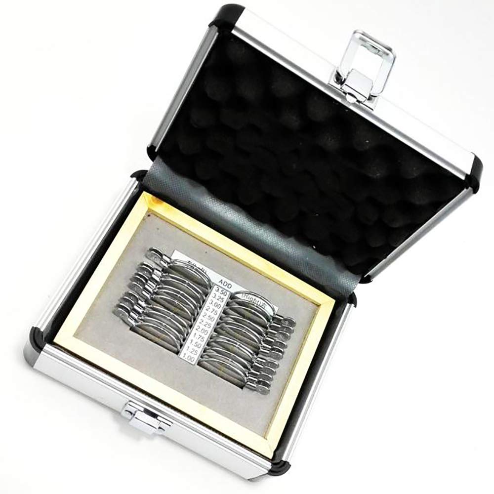 LANTAO 22pcs Trial Lens Set ADD+1.00D~3.50D with gap of 0.25D Ophthalmic Trial Lens Case For Visual Acuity Test Progressive Full Size Lens Shiny metal rim Clear Axis Marking