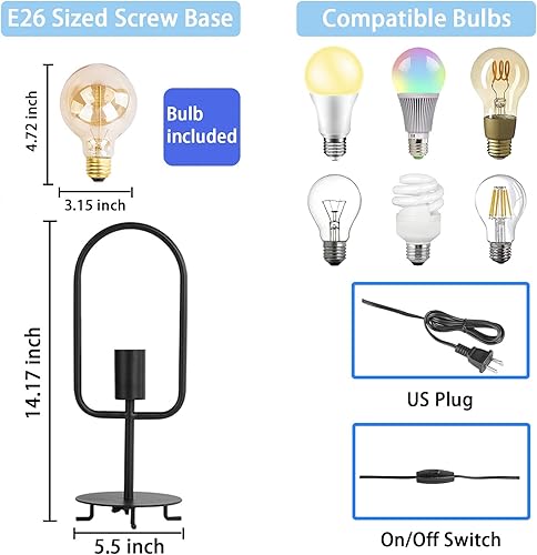 Miniatura 5 de FLORNIA Lámpara de mesa industrial moderna lámpara de escritorio única para mesita de noche con pantalla de vidrio y base de metal para dormitorio