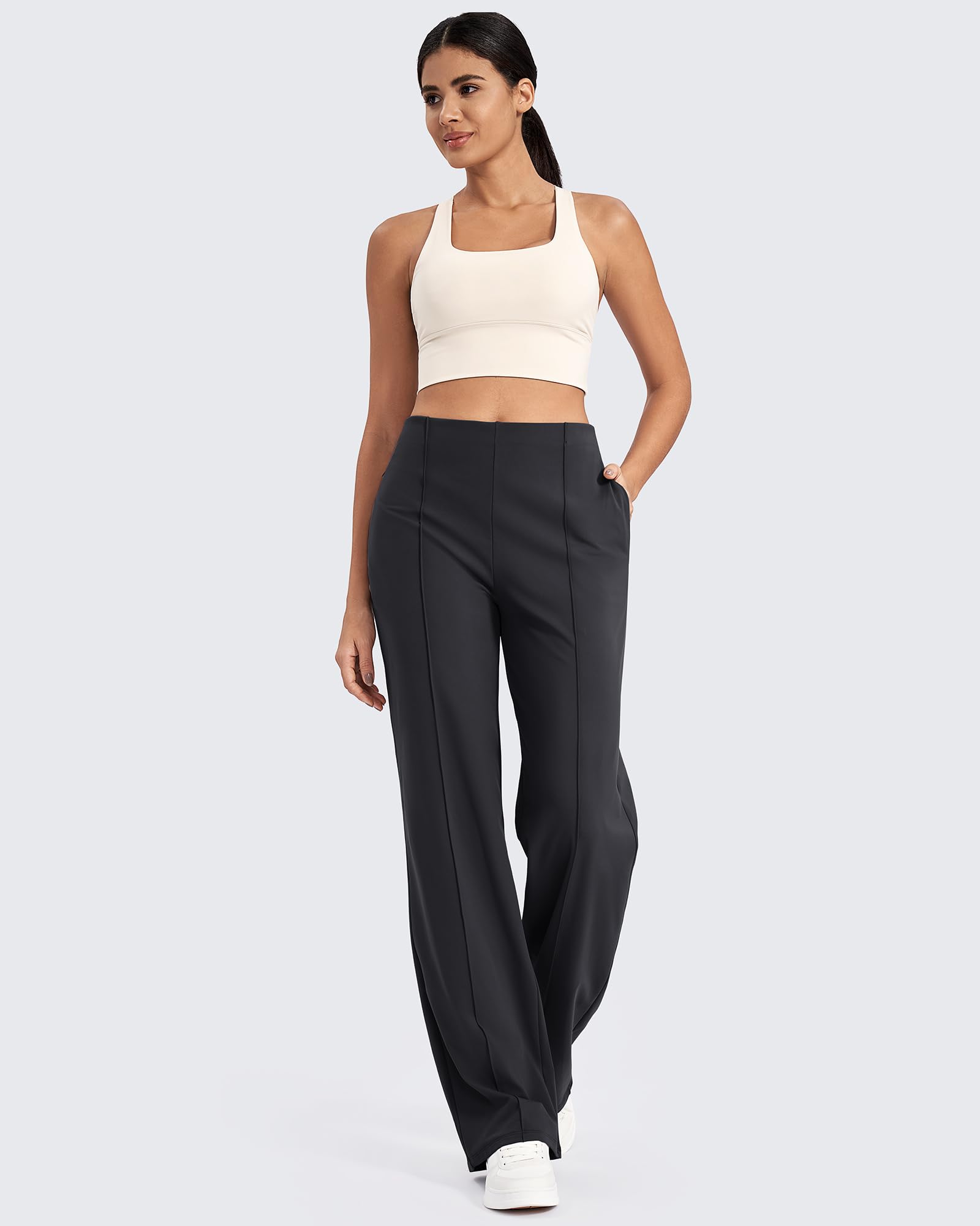 G4Free EverGoing - Pantalones de pierna ancha para mujer, pantalones de yoga de cintura alta con bolsillos, elásticos, casuales, pantalones de descanso