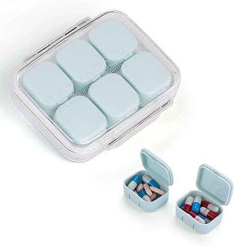 Miniatura 10 de RICHCEE Pastillero diario con 10 compartimentos para bolso de bolsillo, lindo pastillero de viaje combinado, organizador diario portátil de píldoras