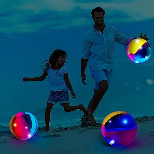 Miniatura 7 de Zhanmai Bola de playa flotante e inflable que brilla en la oscuridad, color arcoíris de 9 pulgadas, de inflado a desinflado, para verano, piscina,