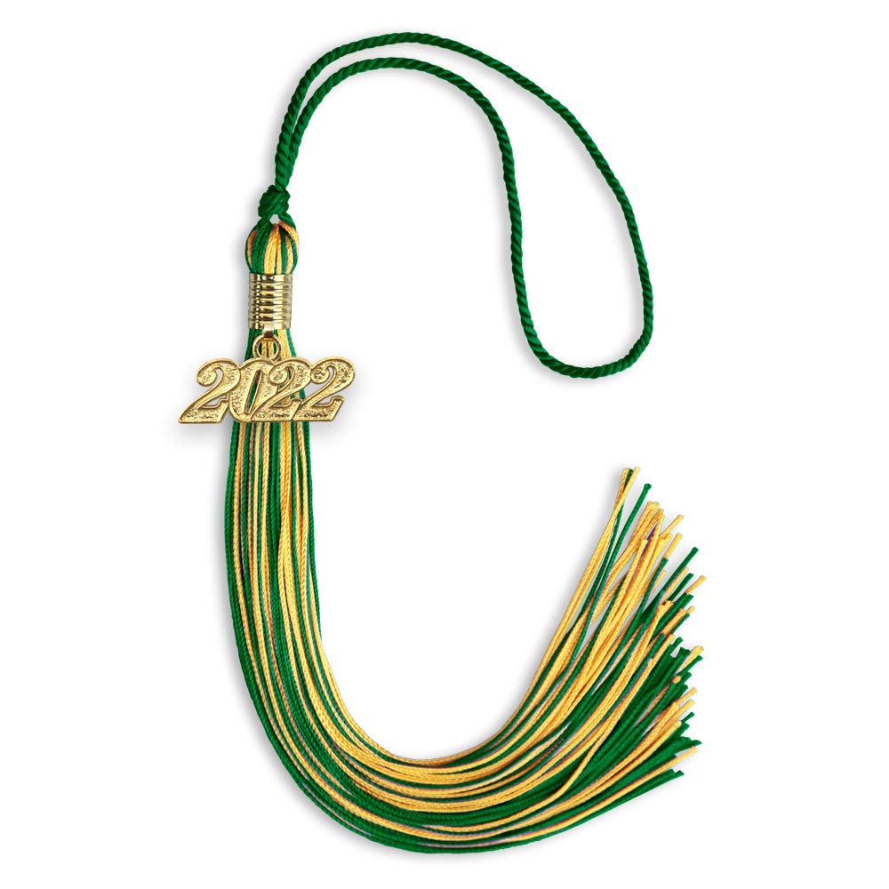 Endea Graduation Mixed Double Color Tassel with Gold Date Drop (Green/Gold, 2022)