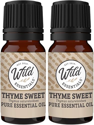 Wild Essentials - Aceite esencial de tomillo dulce 100% puro, paquete de 2 unidades, 0.3 fl oz, grado terapéutico, fabricado y embotellado en los