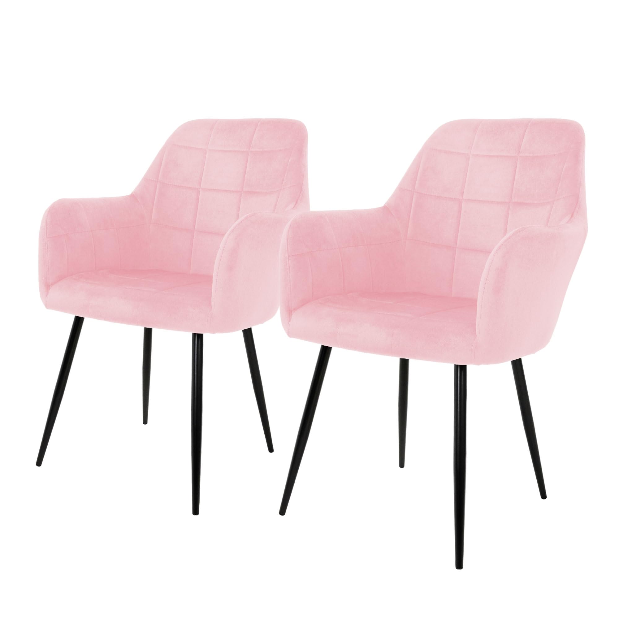 ECD Germany Lot de 2 Chaises de Salle à Manger Cuisine Salon Séjour - Rose - Assise Siège Rembourrée en Velours Structure en Métal Fauteuil Rétro avec Accoudoirs pour Bureau Réception Meuble Maison