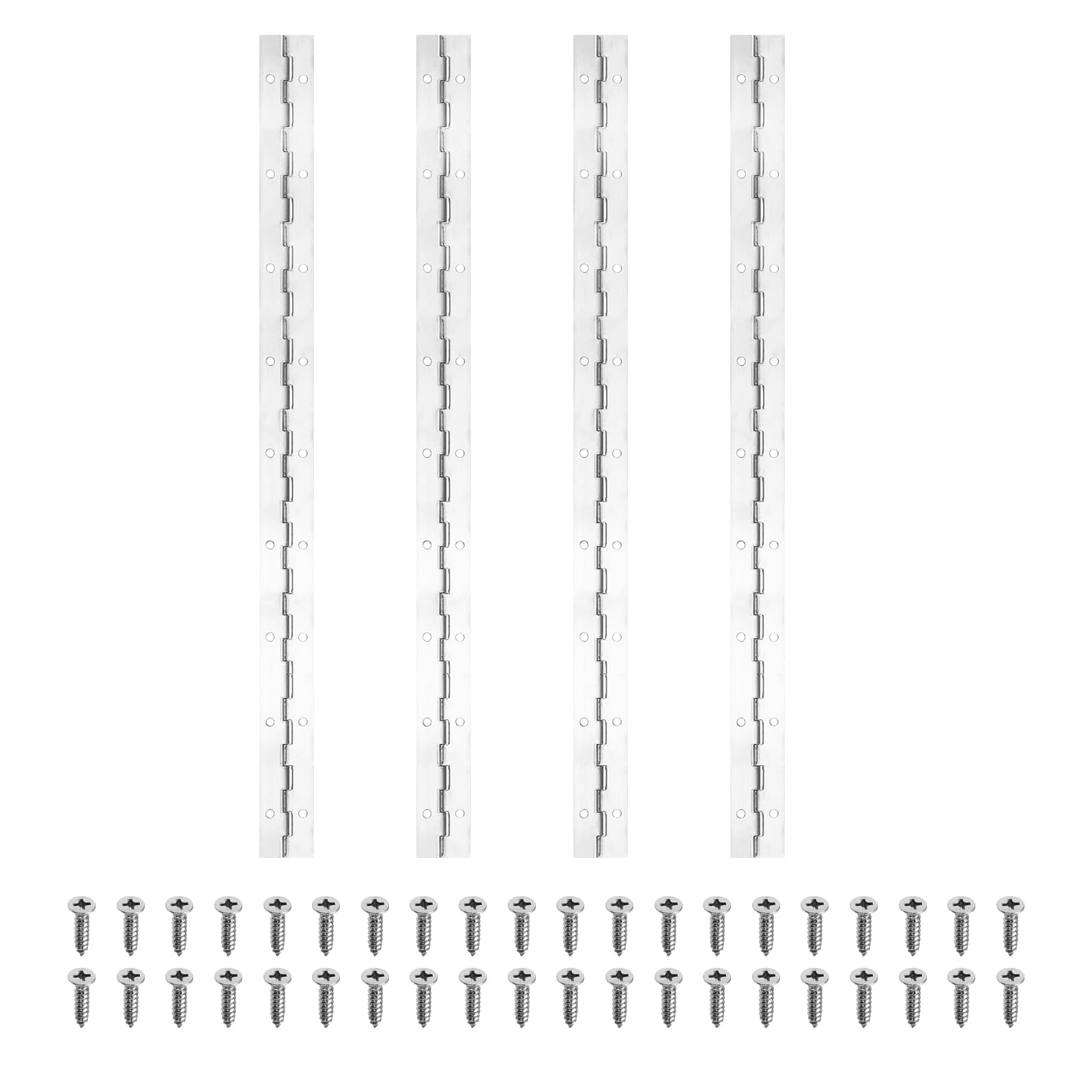 PATIKIL 18x1.2 Inch Piano Hinge,4 Pcs 304 Stainless Steel Continuous Hinge with Holes for Piano Gate Door Wooden Storage Box Cabinet Boat,Silver