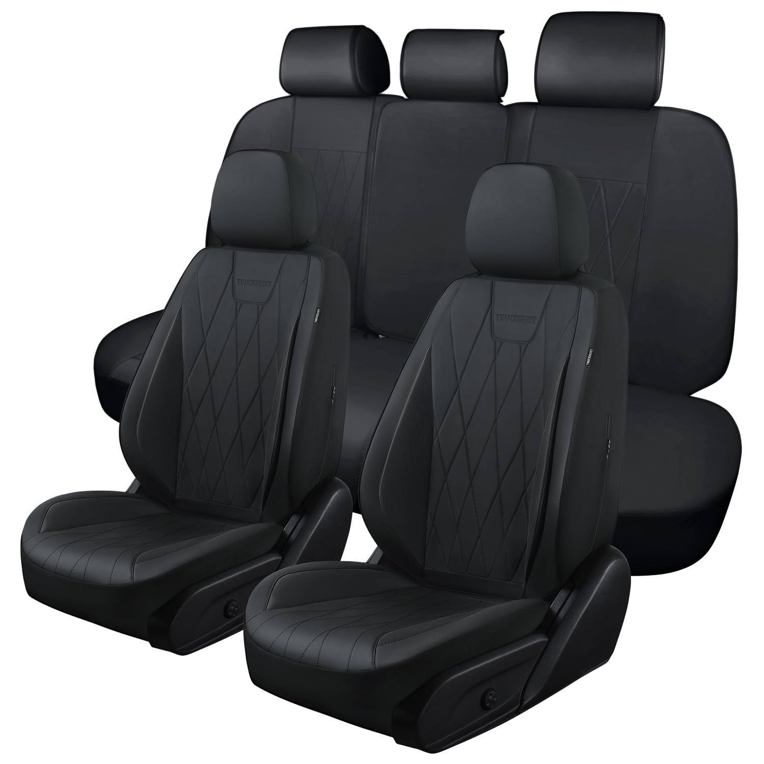 Car Seat Covers Full Set, Leather Car Seat Cushion, Breathable Materials, Suitable for Most Car SUV/Truck/Sedan/Automotive (Black, Five-Piece)