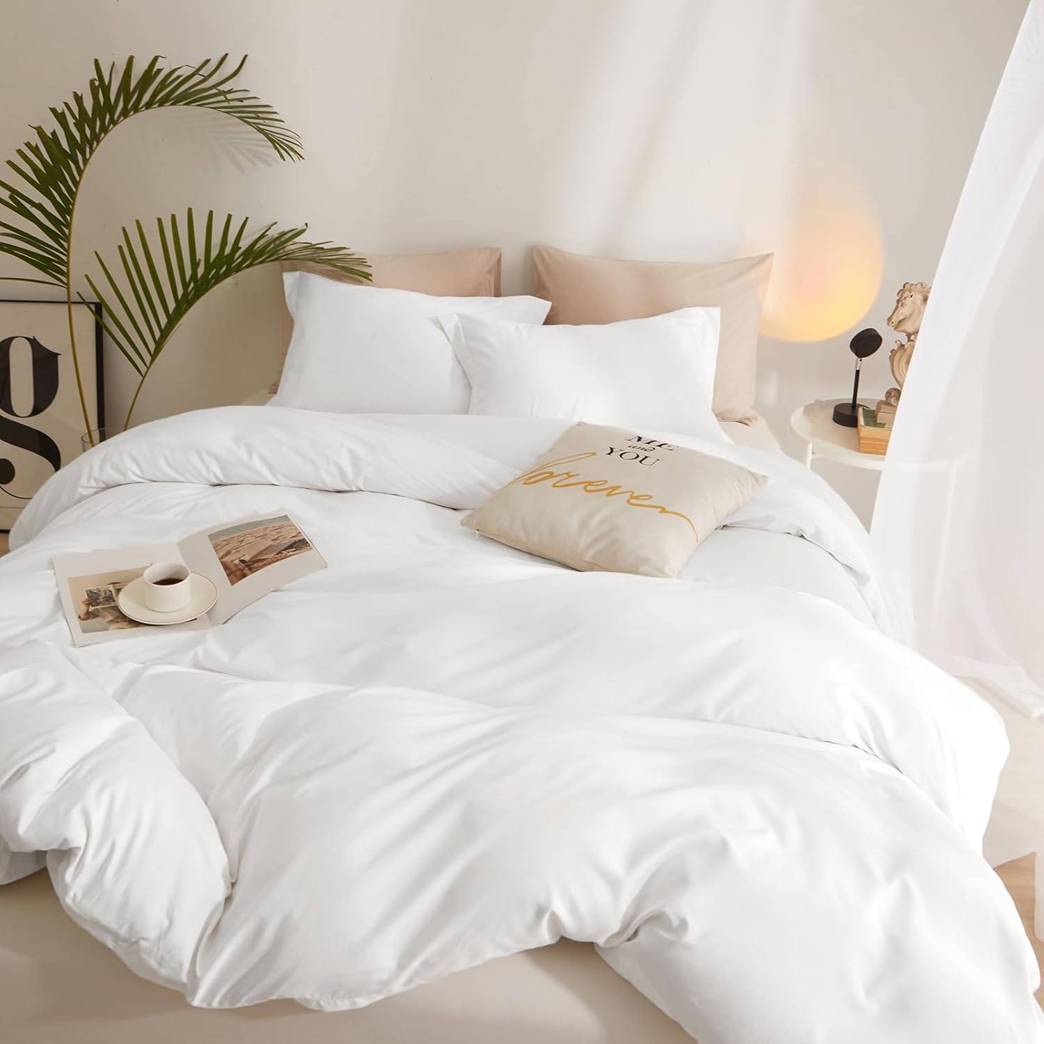 AMWAN Queen Size Duvet Cover with 2 Pillowcases - 3 Piece White Comforter Cover with Zipper Closure