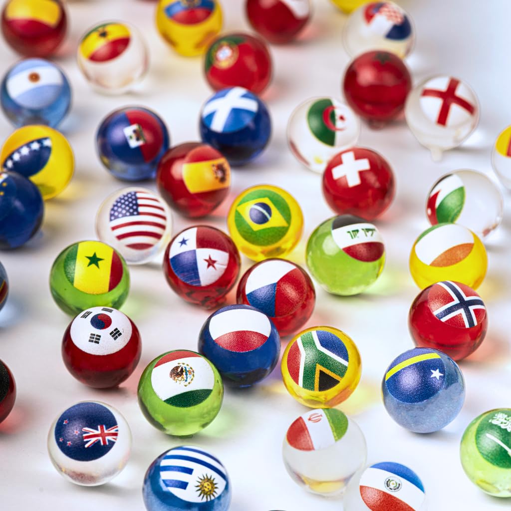 Colección 48 Canicas con Banderas del Mundial 2026 | Ideal para Circuitos de Canicas y MarbleRun | 16 mm