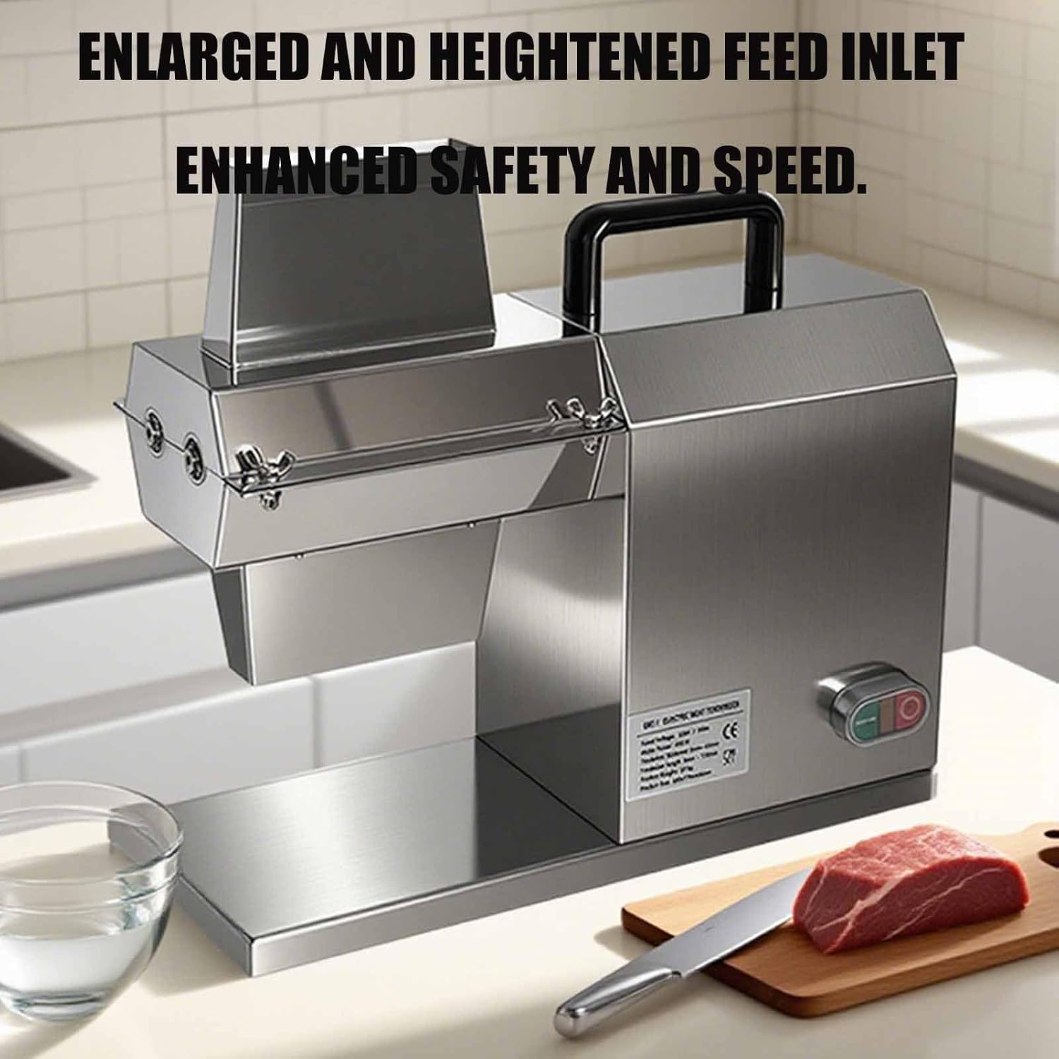 ERICAT 450w Stainless Steel Heavy Duty Meat Tenderizer Cuber, Commercial Electric Meat Tenderizer Machine, Enlarged and Heightened Feed Inlet and Safety High Speed, Efficient Tenderizer, for Home